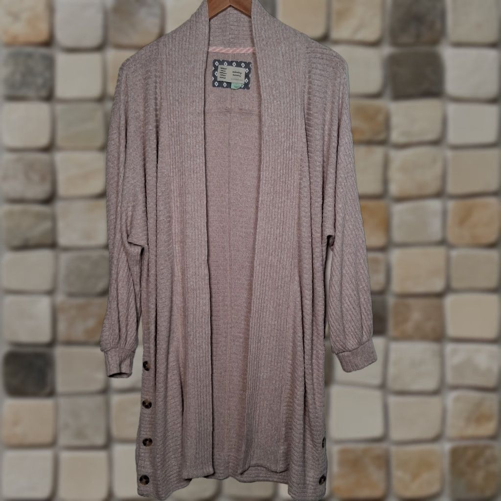 Anthropologie VINTAGE Saturday Sunday Anthropologie Cardigan Duster Open Front Boho Ribbed Knit Beige S Small Womens Size S / US 4 / IT 40 - 1 Thumbnail