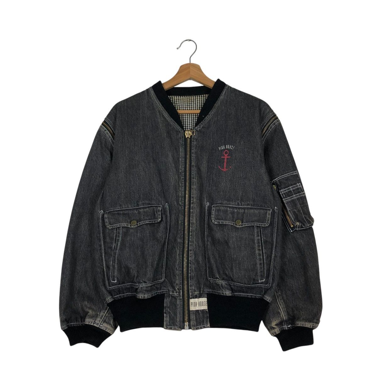 Japanese Brand 🔥VINTAGE DENIM BOMBER JACKET PINK HOUSE ISSEY MIYAKE Size US M / EU 48-50 / 2 - 3 Thumbnail