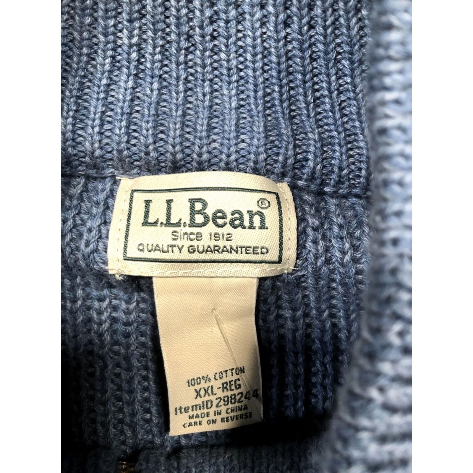 Vintage L.L.Bean Sweater Mens 2XL Blue Full Zip Mock Neck Cotton Knit Cardigan Pockets Size US XXL / EU 58 / 5 - 6 Thumbnail