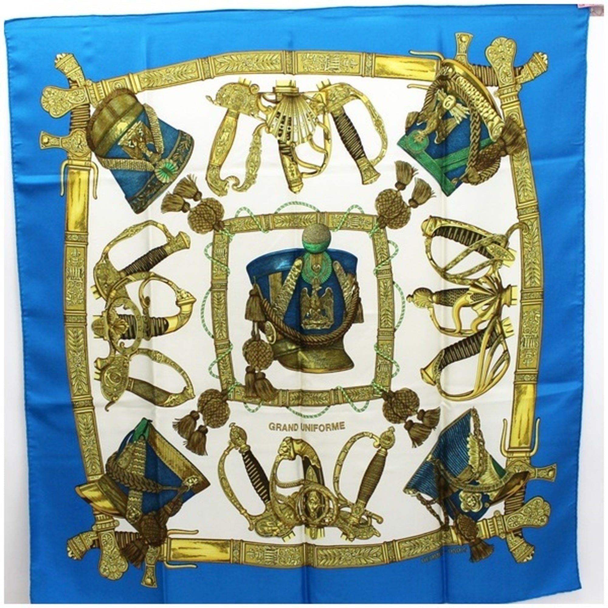 image of Hermes Scarf Muffler Carre 90 Grand Uniforme Magnificent Uniform Blue Women's in Black