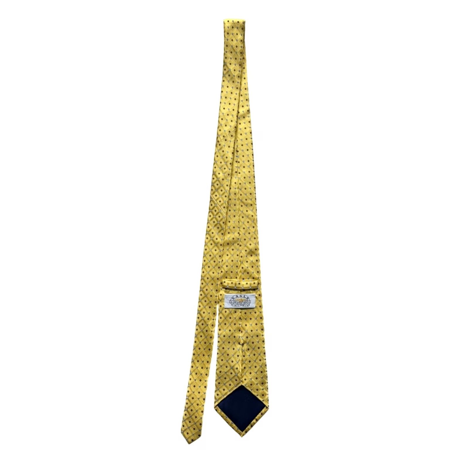 Vintage Eagle Yellow Silk Diamond Necktie - 28 Inch Mens Tie - Pre-Owned Like New Size 28 - 2 Thumbnail