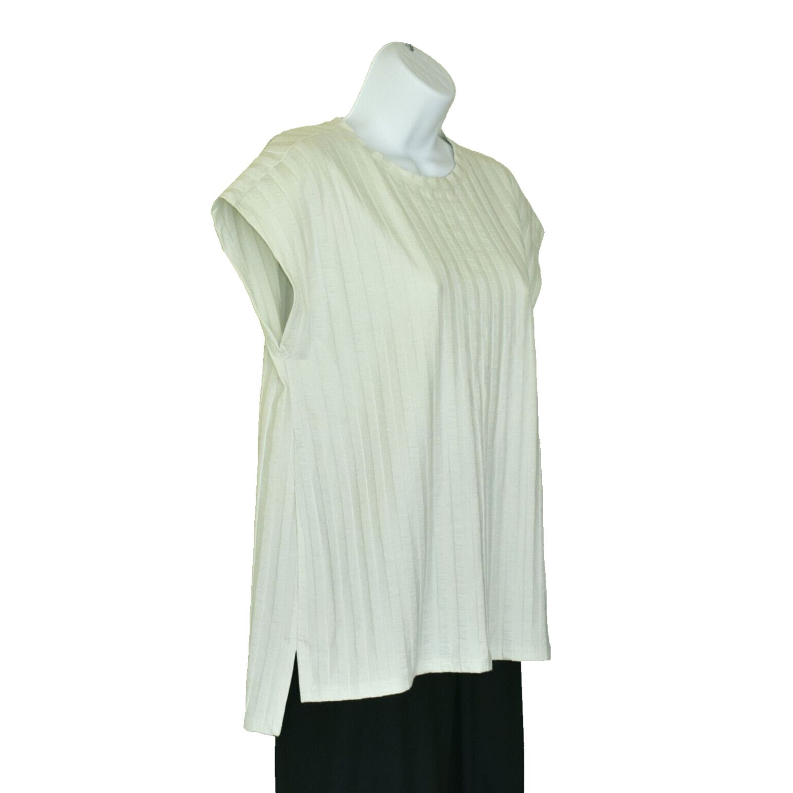Eileen Fisher EILEEN FISHER Light Sage Stripe Crewneck Petite Top Size PM Size M / US 6-8 / IT 42-44 - 2 Thumbnail