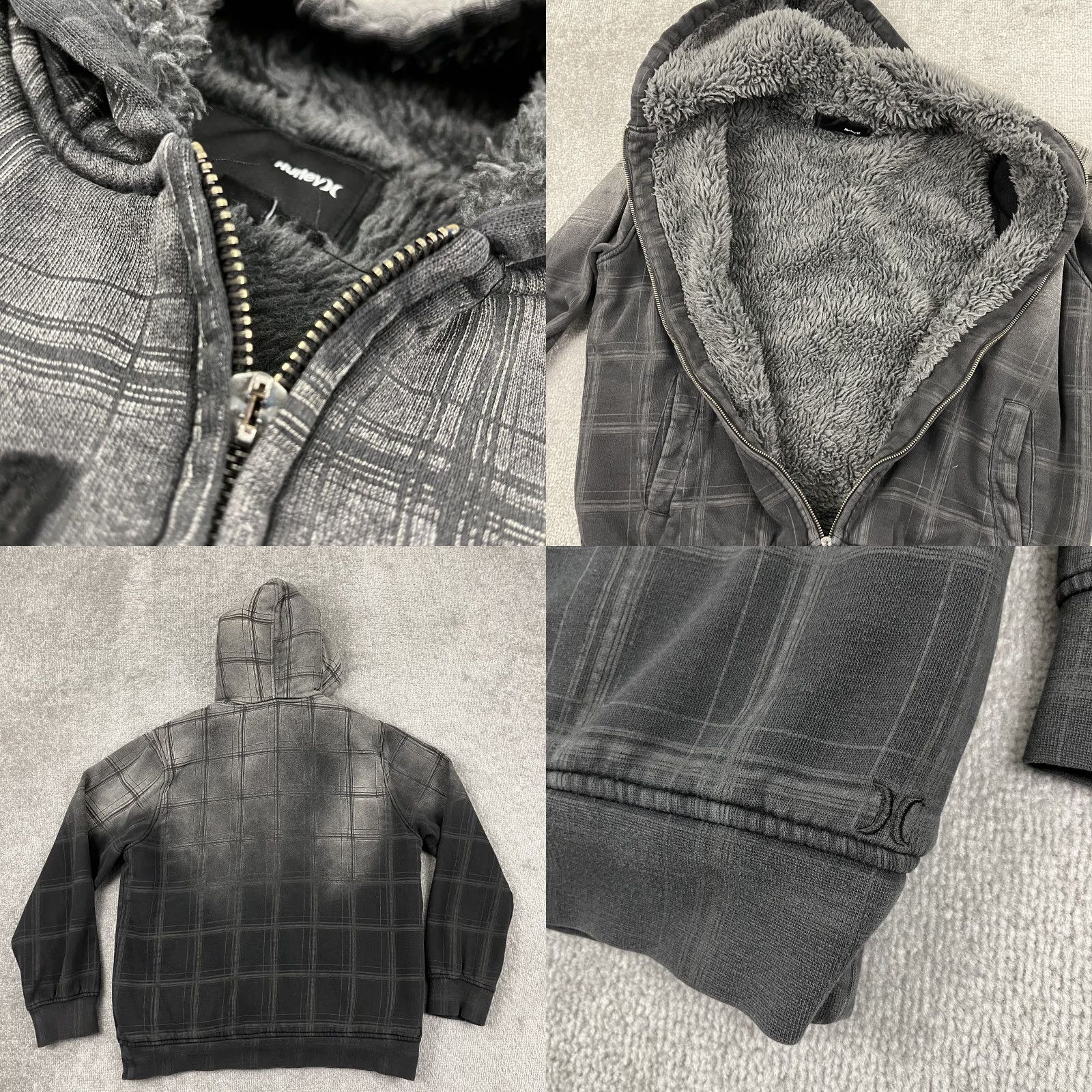 Hurley Hurley Jacket Adult Small Gray Sherpa Hooded Skater Punk Cyber Grunge Emo Mens Size US S / EU 44-46 / 1 - 8 Thumbnail