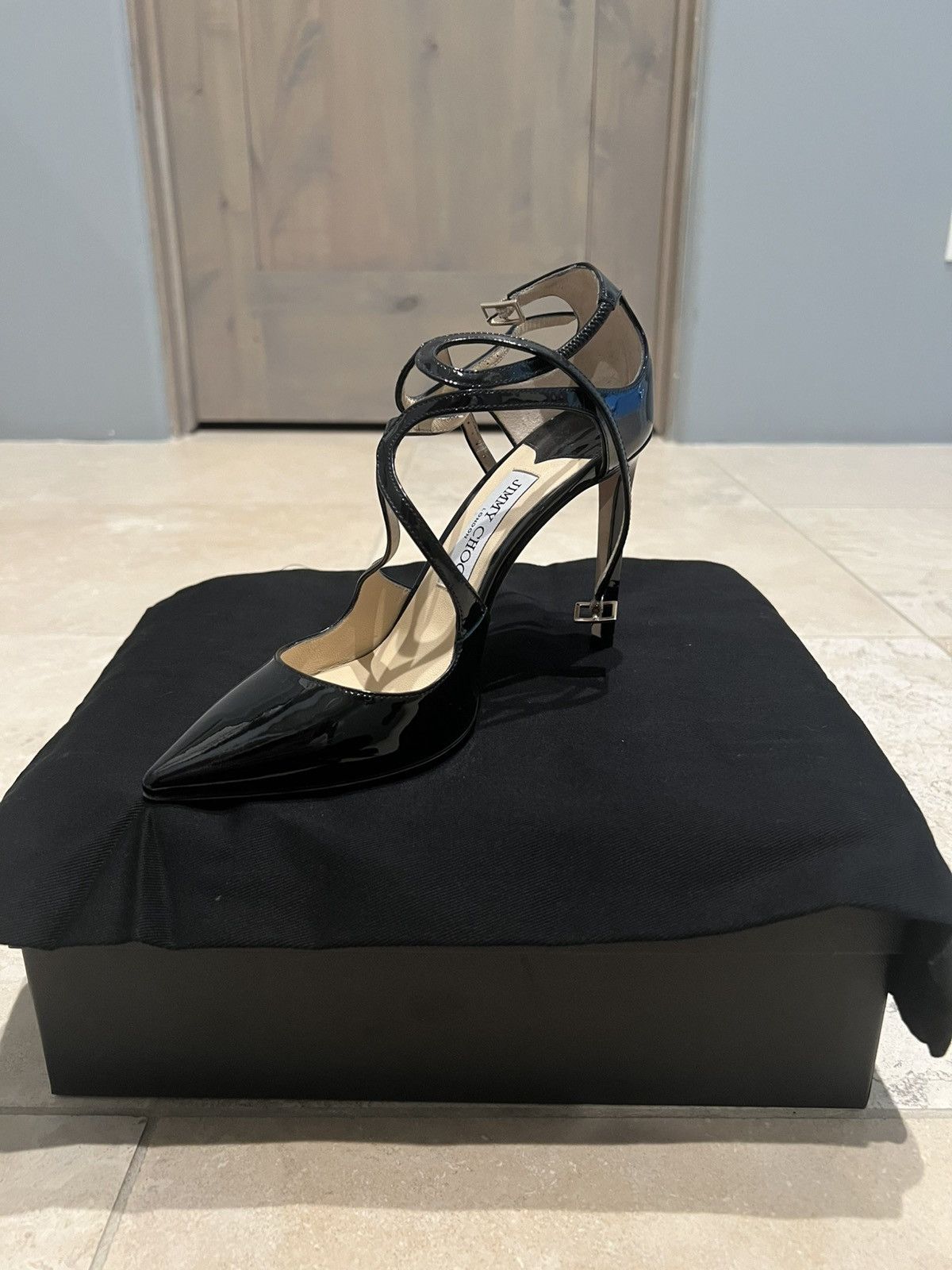 Jimmy Choo Lang black patent leather heels Size US 7.5 / IT 37.5 - 4 Thumbnail