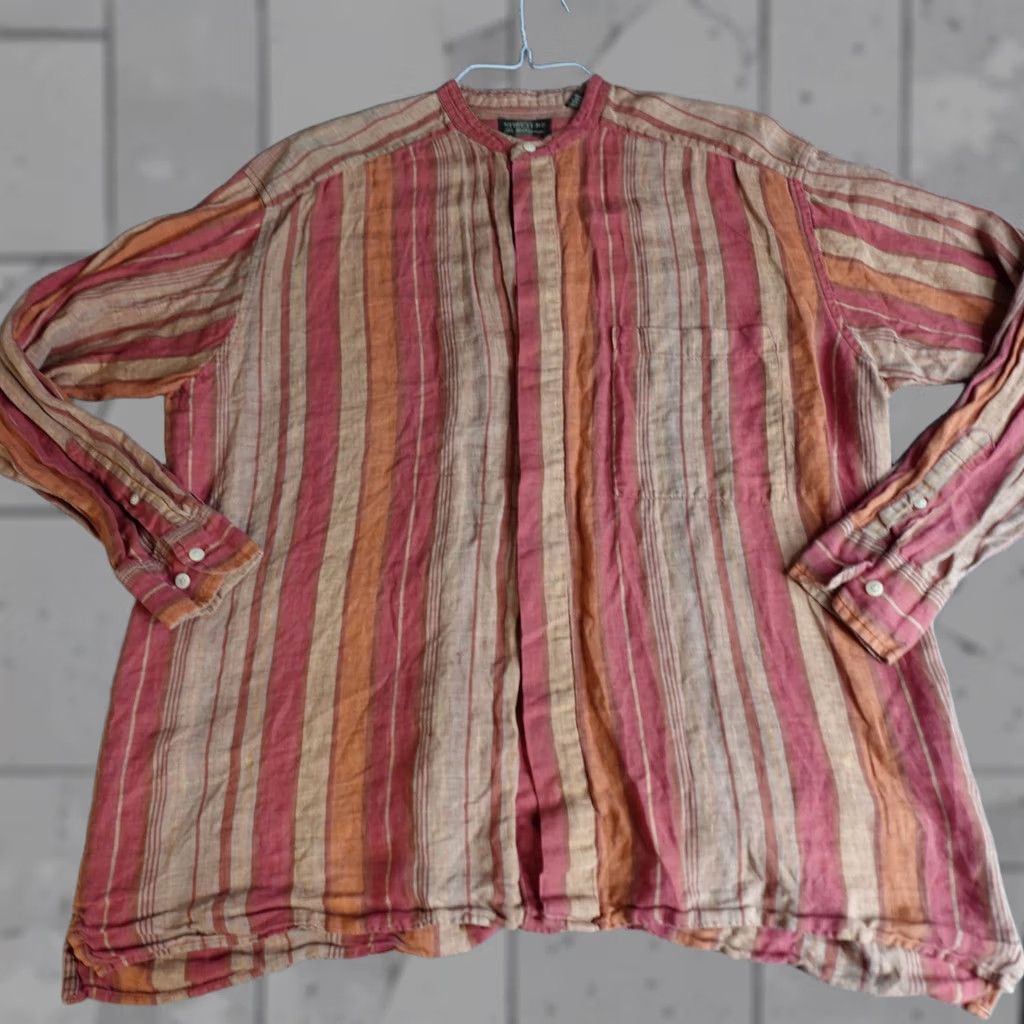 Vintage Structure Mens Shirt Medium Orange Striped Band Collar Linen Button-Up Size US M / EU 48-50 / 2 - 1 Thumbnail