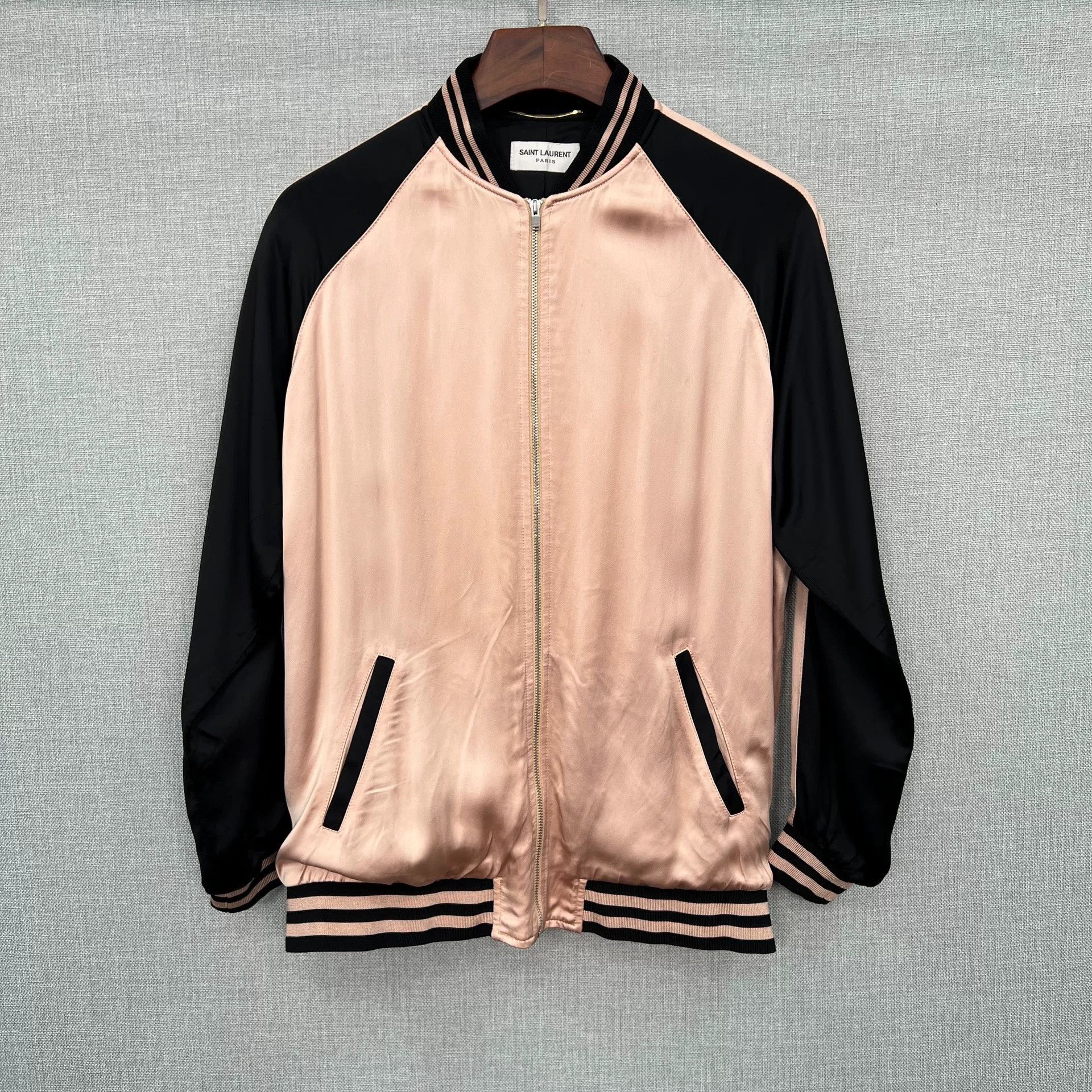 Saint Laurent Paris Saint Laurent Black Pink Silk Baseball Jacket Size XXS / US 00 / IT 34 - 1 Thumbnail