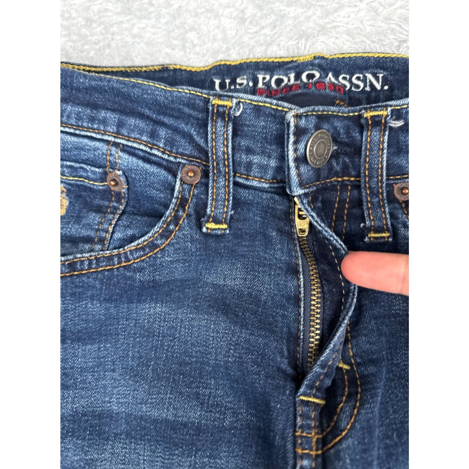 Vintage US Polo Assn Jeans Womens Straight 29 Blue Denim Cotton Blend Mid Rise 28x29 Distressed Zipper Button 90s Cowboy Theme Mens Womens Girls Size 29" - 5 Thumbnail