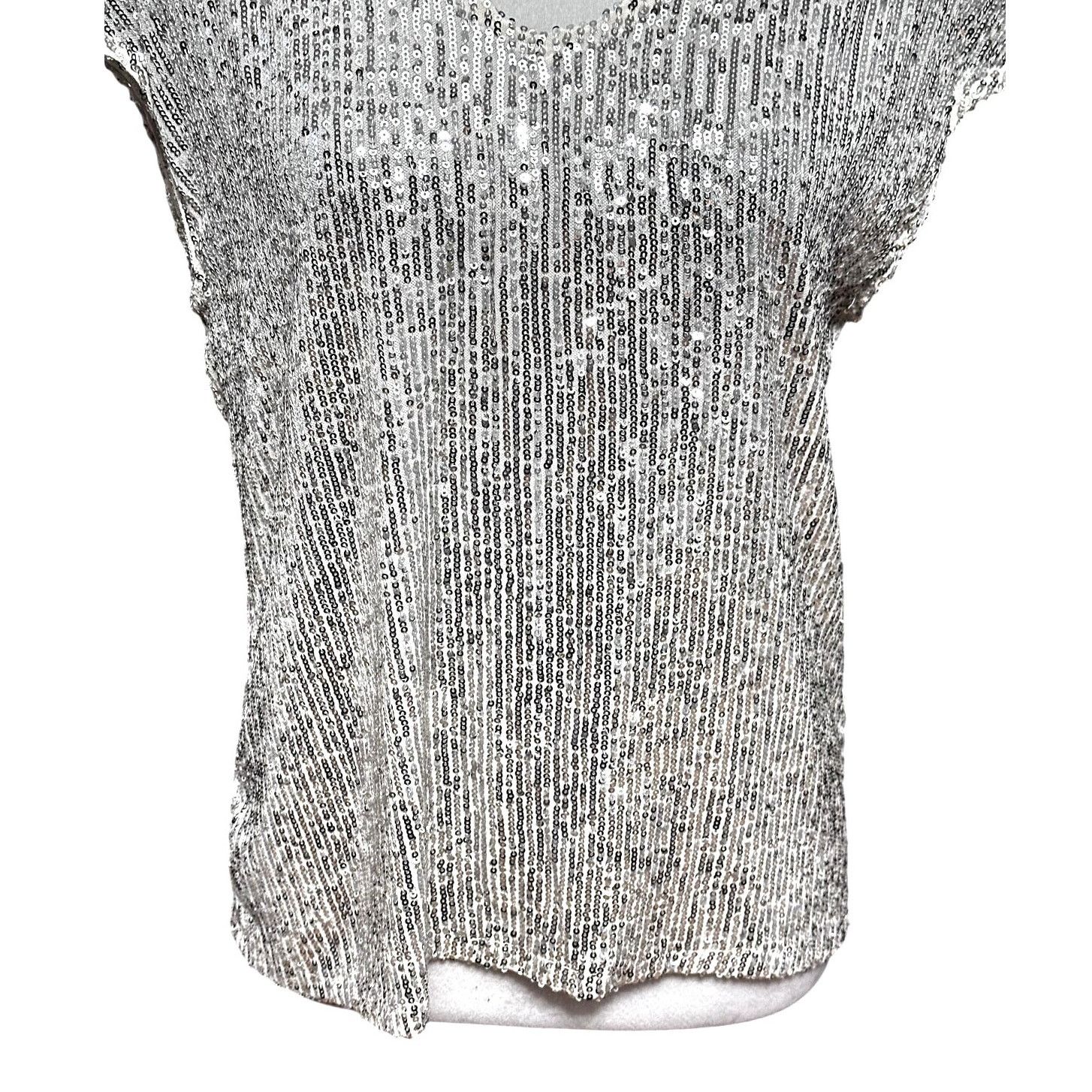Vince Camuto Vince Camuto Sequin Blouse V Neck Metallic Silver Womens NWT Size S / US 4 / IT 40 - 4 Thumbnail