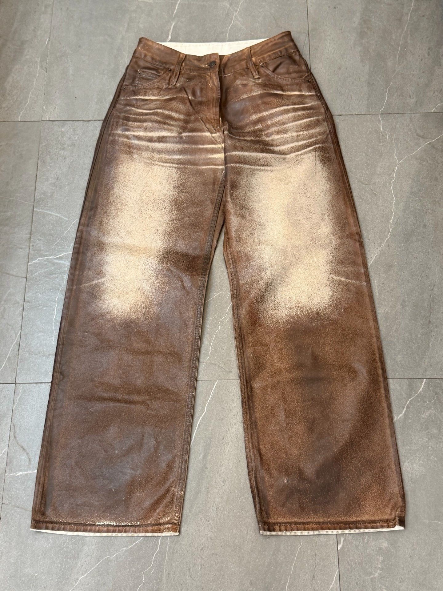 Acne Studios Acne Studios Brown Waxed Wide-Leg Jeans Size US 34 / EU 50 - 1 Thumbnail