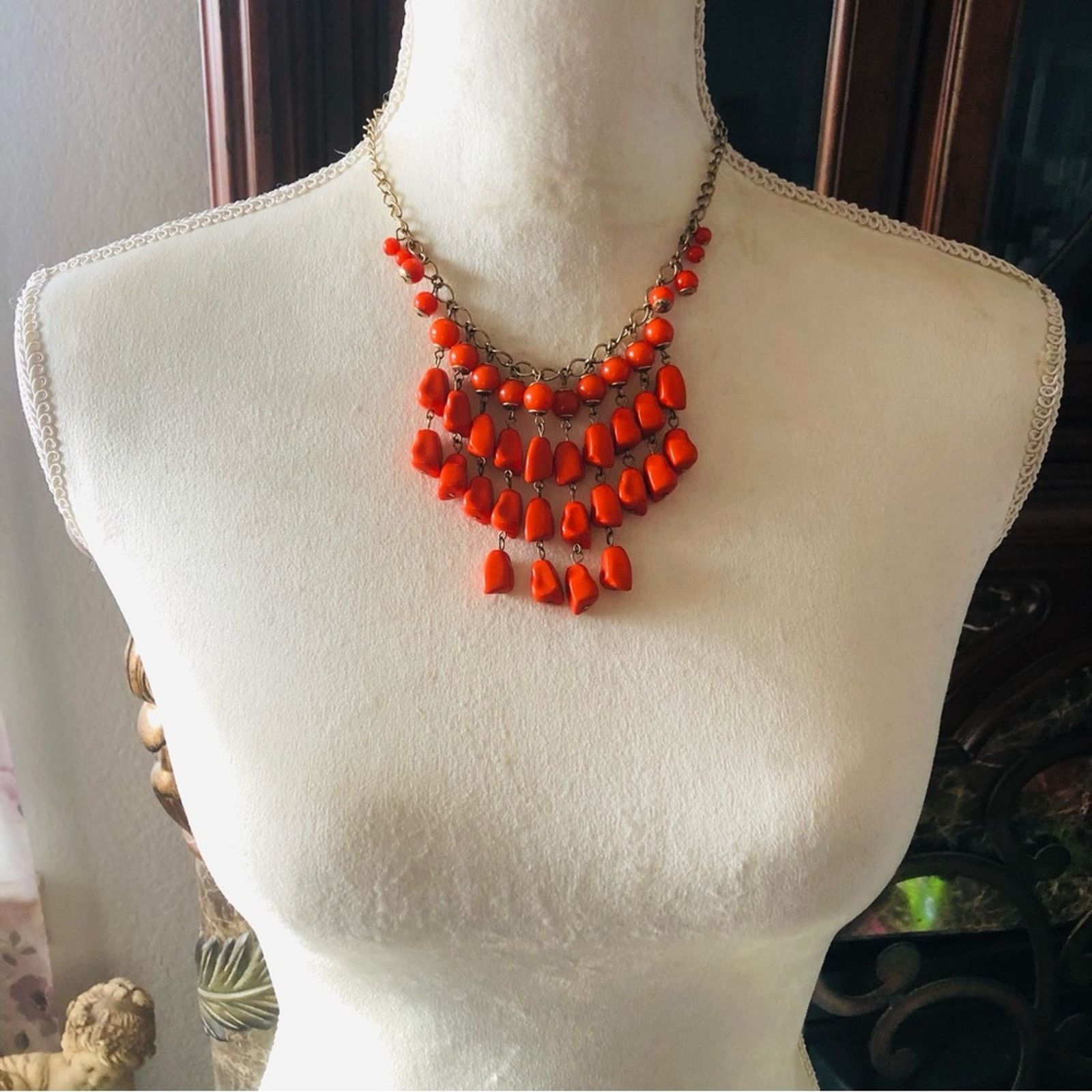 Jewelry Bright orange resin beaded chain necklace Size ONE SIZE - 5 Thumbnail
