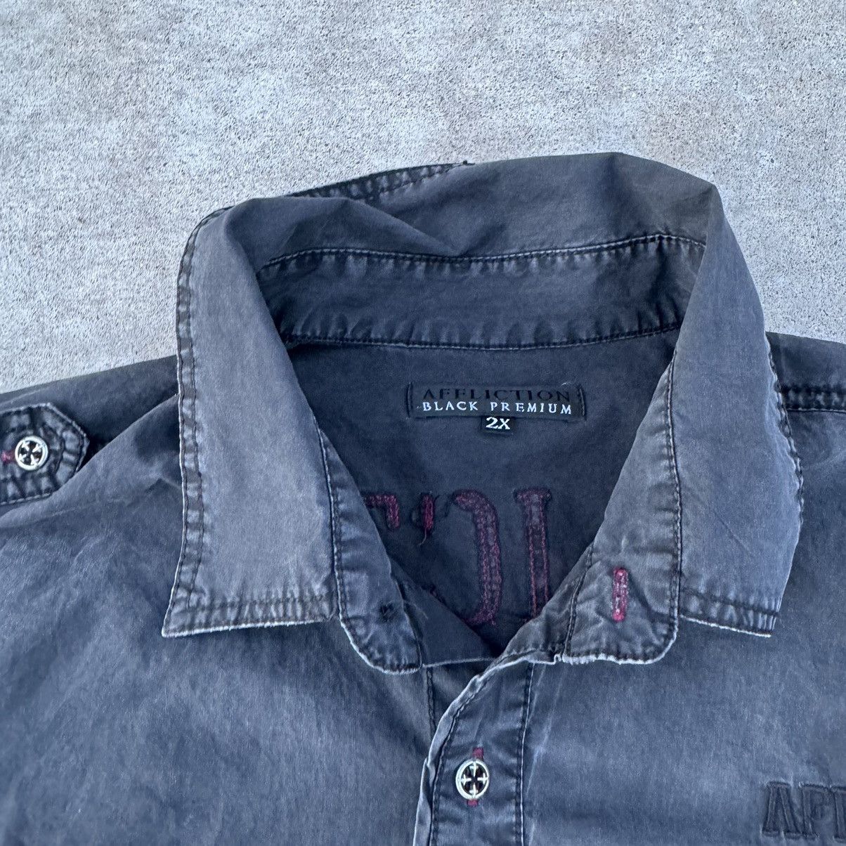Affliction × JNCO Vintage Y2K Black Grunge Affliction AOP Button Up Baggy XXL Size US XXL / EU 58 / 5 - 10 Thumbnail