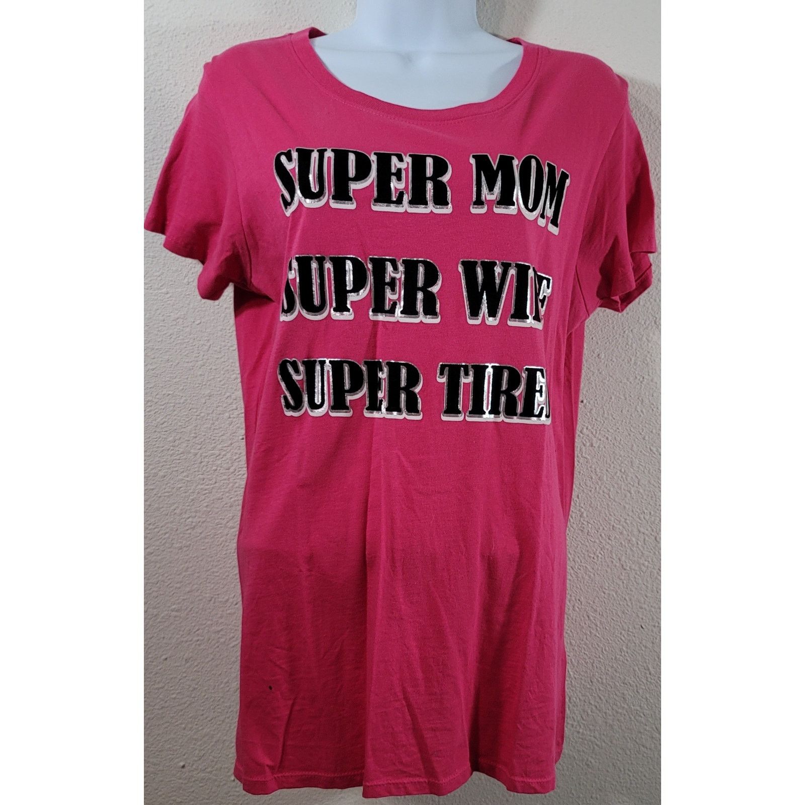 Other Pink Black Graphic Super Mom Super Wife Super Tired Top L Size L / US 10 / IT 46 - 1 Thumbnail