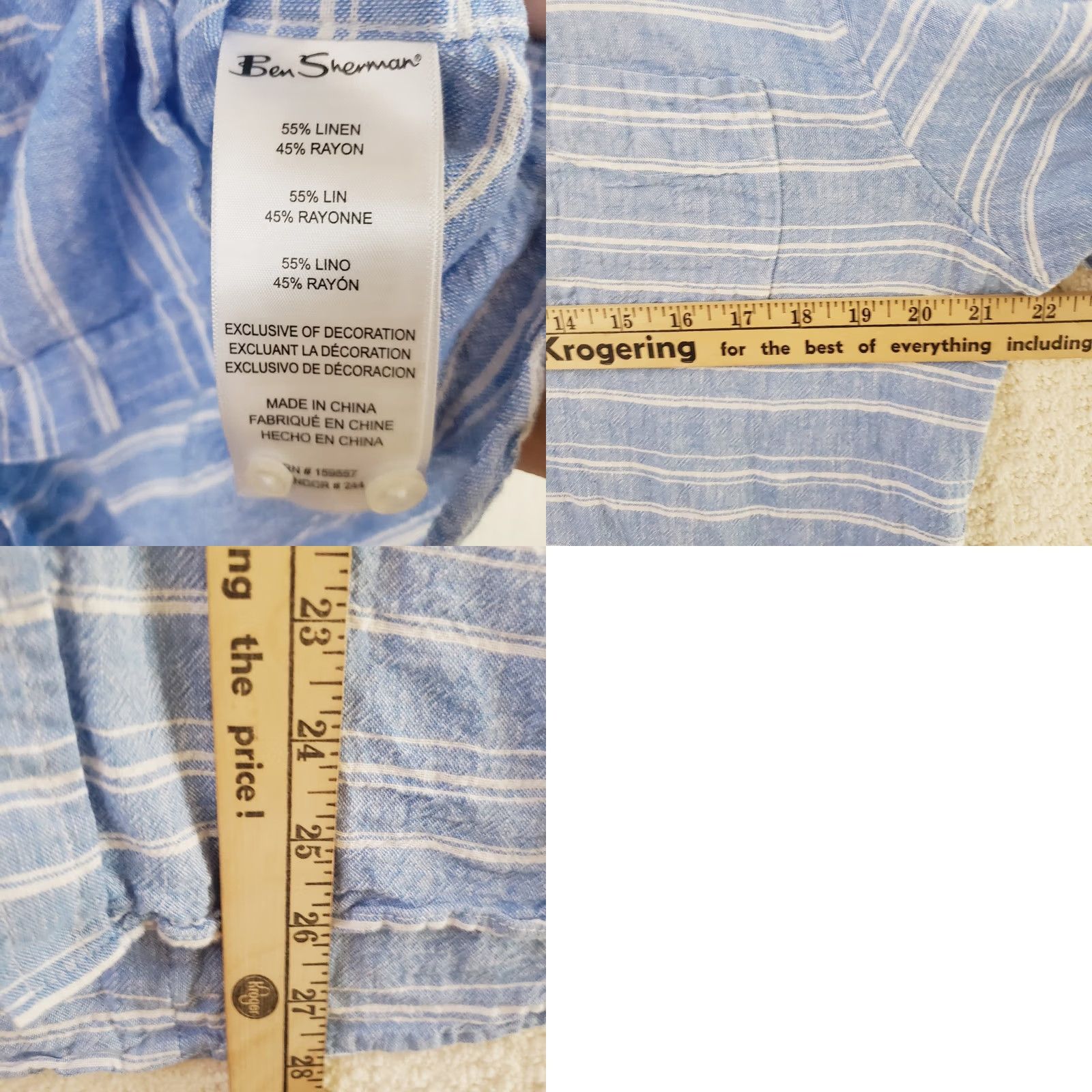 Ben Sherman Ben Sherman Mens L Blue Stripe Linen Blend Shirt Short Sleeve Collared Button-Up Casual Size US L / EU 52-54 / 3 - 10 Thumbnail