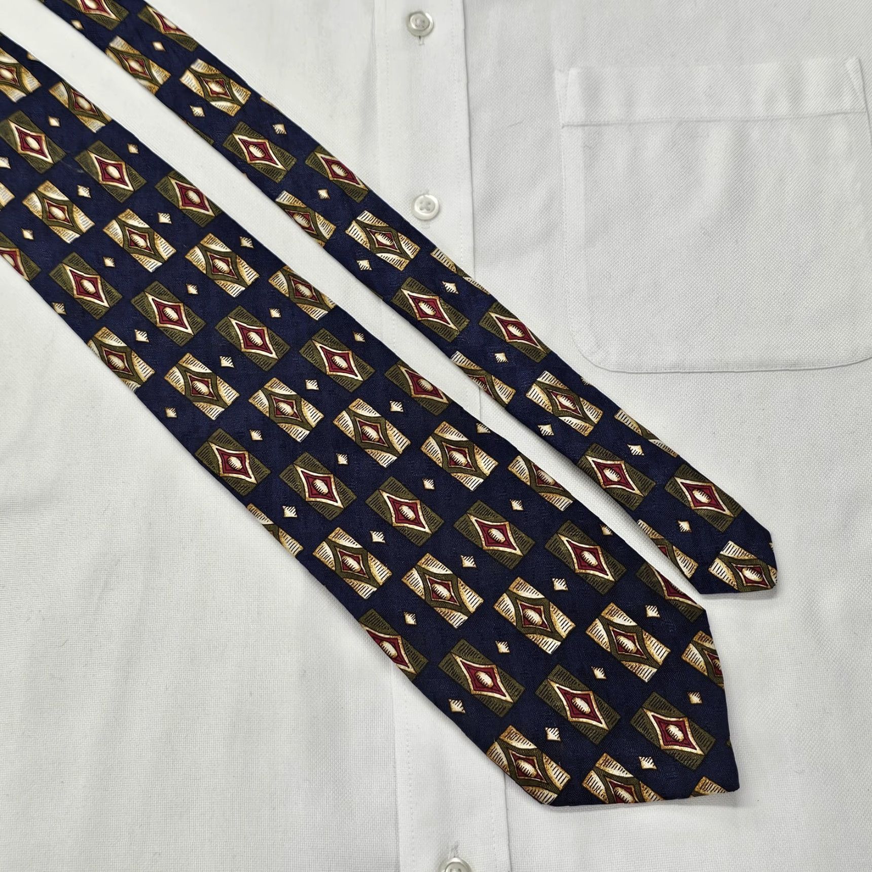 Vintage Tom James Necktie Men’s Blue Geometric Woven Abstract Tie USA 57.28" X 3.75" Silk 100% Classic Designer Mens Size ONE SIZE - 3 Thumbnail