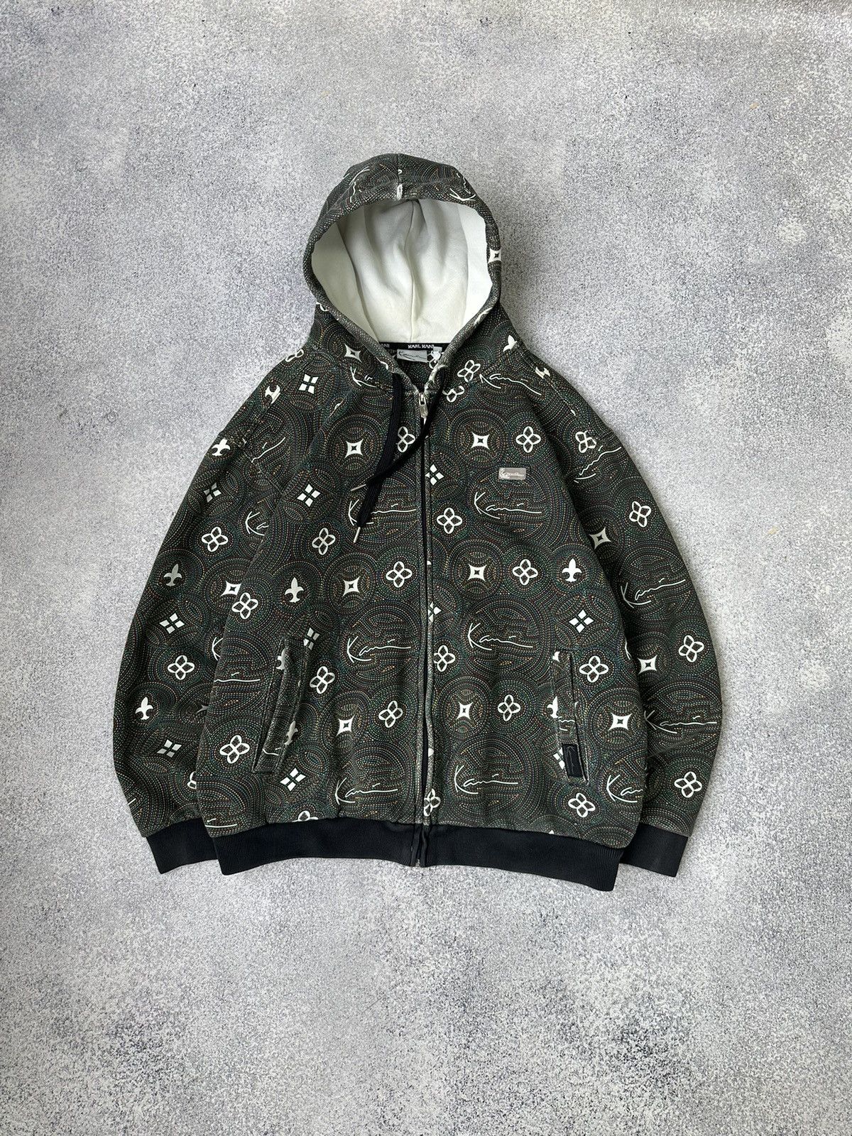 image of Karl Kani Y2K Hip-Hop Overprinted Zip Hoodie, Men's (Size Medium)