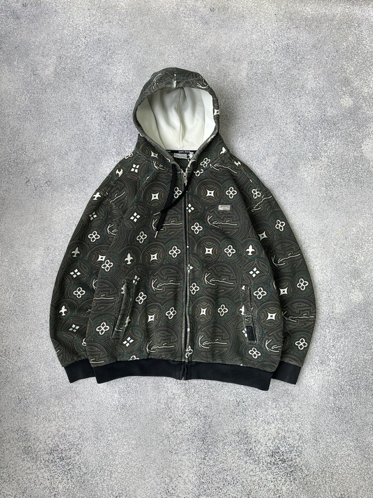 Pre-owned Karl Kani X Vintage Karl Kani Y2k Hip-hop Overprinted Zip Hoodie In Multicolor