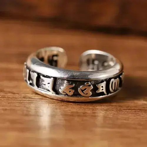 Jewelry x Ring Gold Plated 925 Silver Buddhist Adjustable Ring, Men's