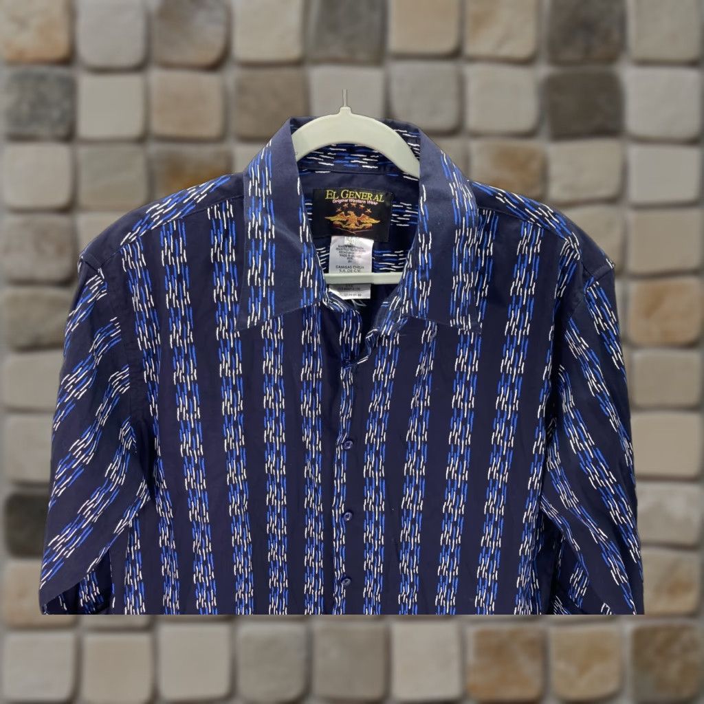 Vintage El General Western Button Up Shirt Mens XL Navy Linked Dash Stripe 3/4 Sleeve Shirt Mens XL Navy Linked Dash Stripe 3/4 Sleeve Size US XL / EU 56 / 4 - 1 Thumbnail