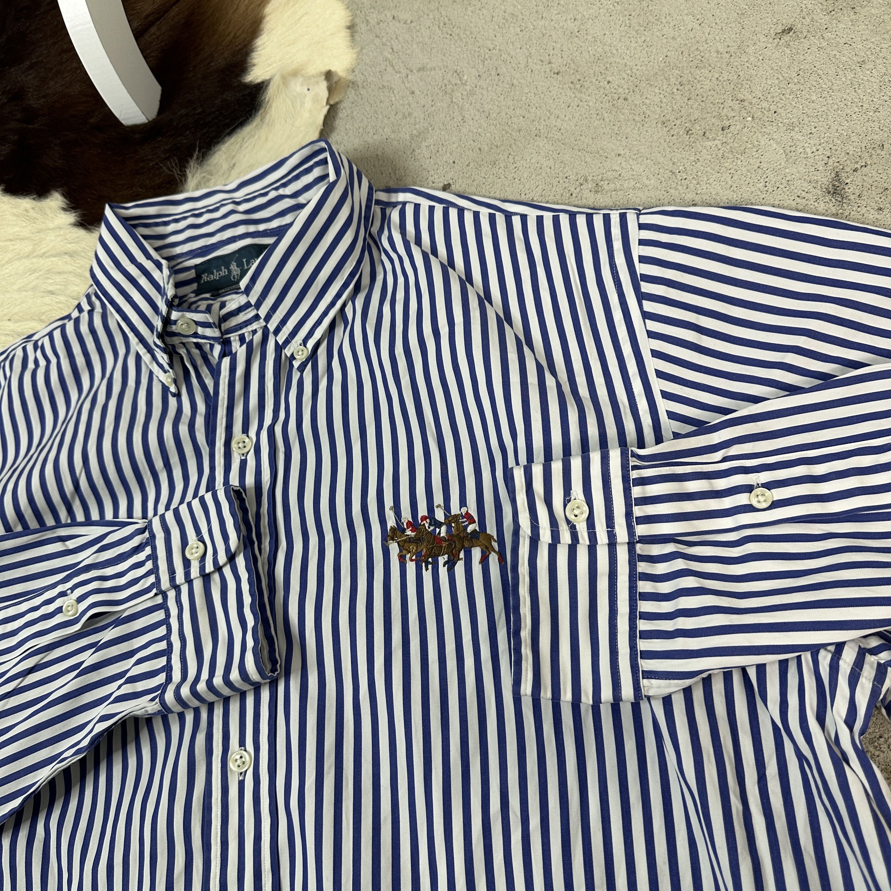 Polo Ralph Lauren × Vintage Vintage Y2K Casual Polo Ralph Lauren Big Pony Striped Shirt Size US XL / EU 56 / 4 - 2 Thumbnail