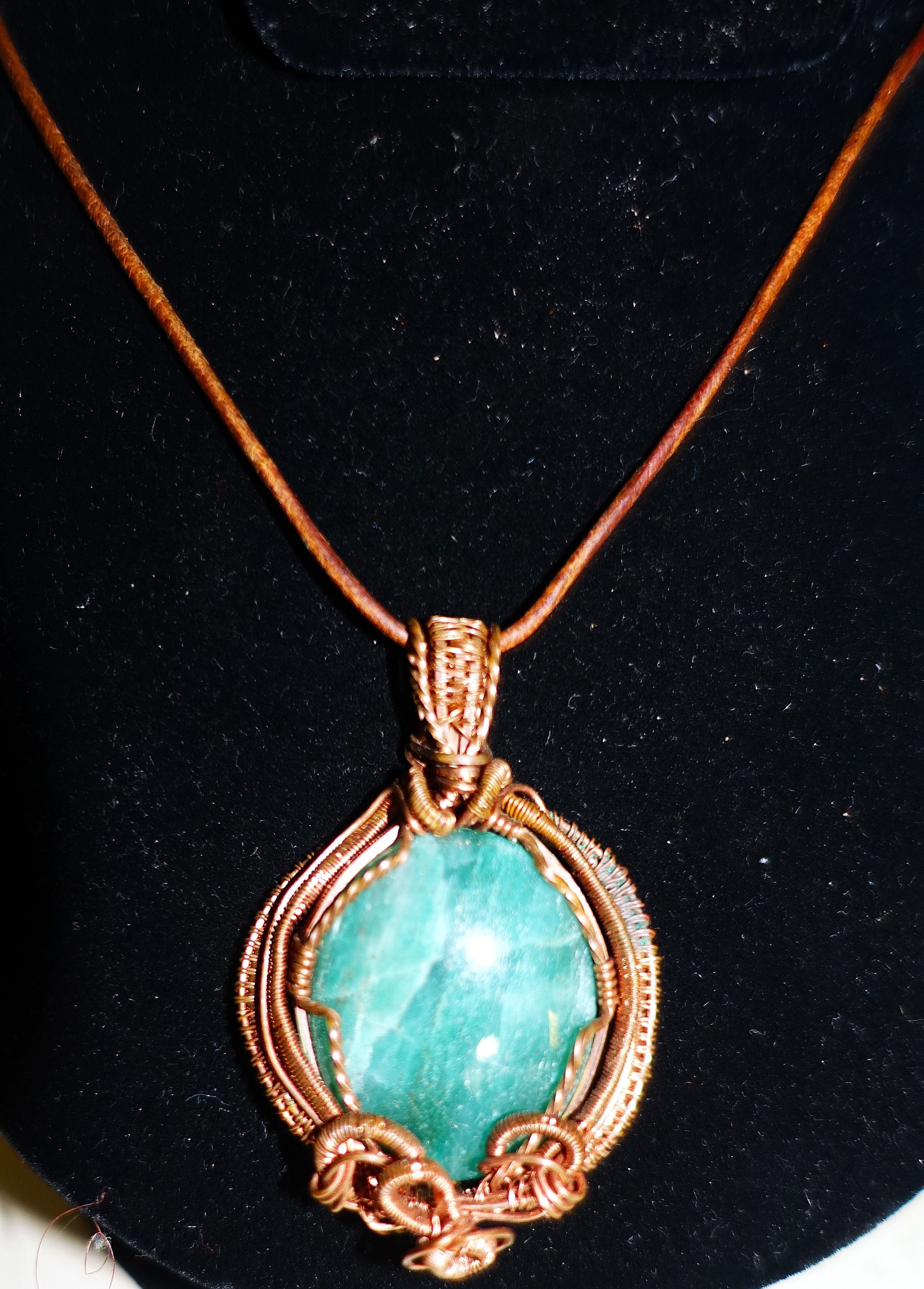Other Copper Leather Green Stone Boho Unisex Necklace Size ONE SIZE - 6 Thumbnail