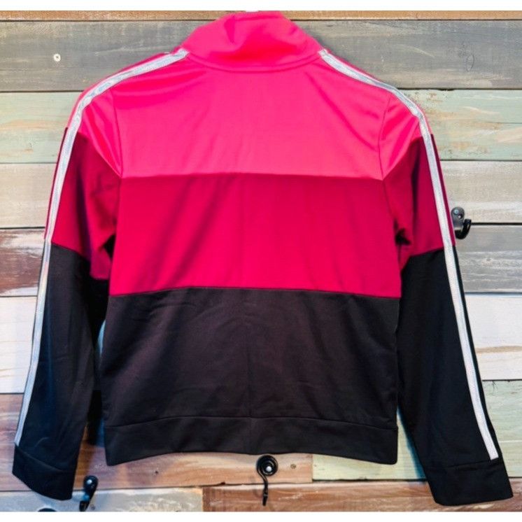 Adidas Adidas Girls Black Burgundy Pink Tricot Colorblock Zip Track Size L / US 10 / IT 46 - 5 Thumbnail