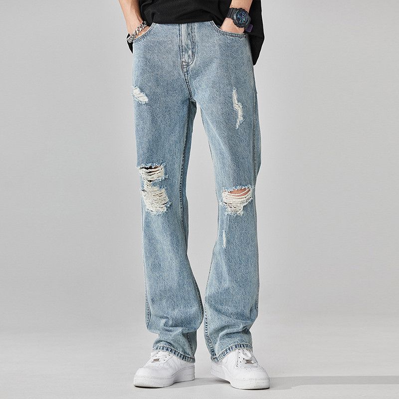 Japanese Brand Men's loose straight leg washed vintage ripped jeans Size US 32 / EU 48 - 1 Thumbnail