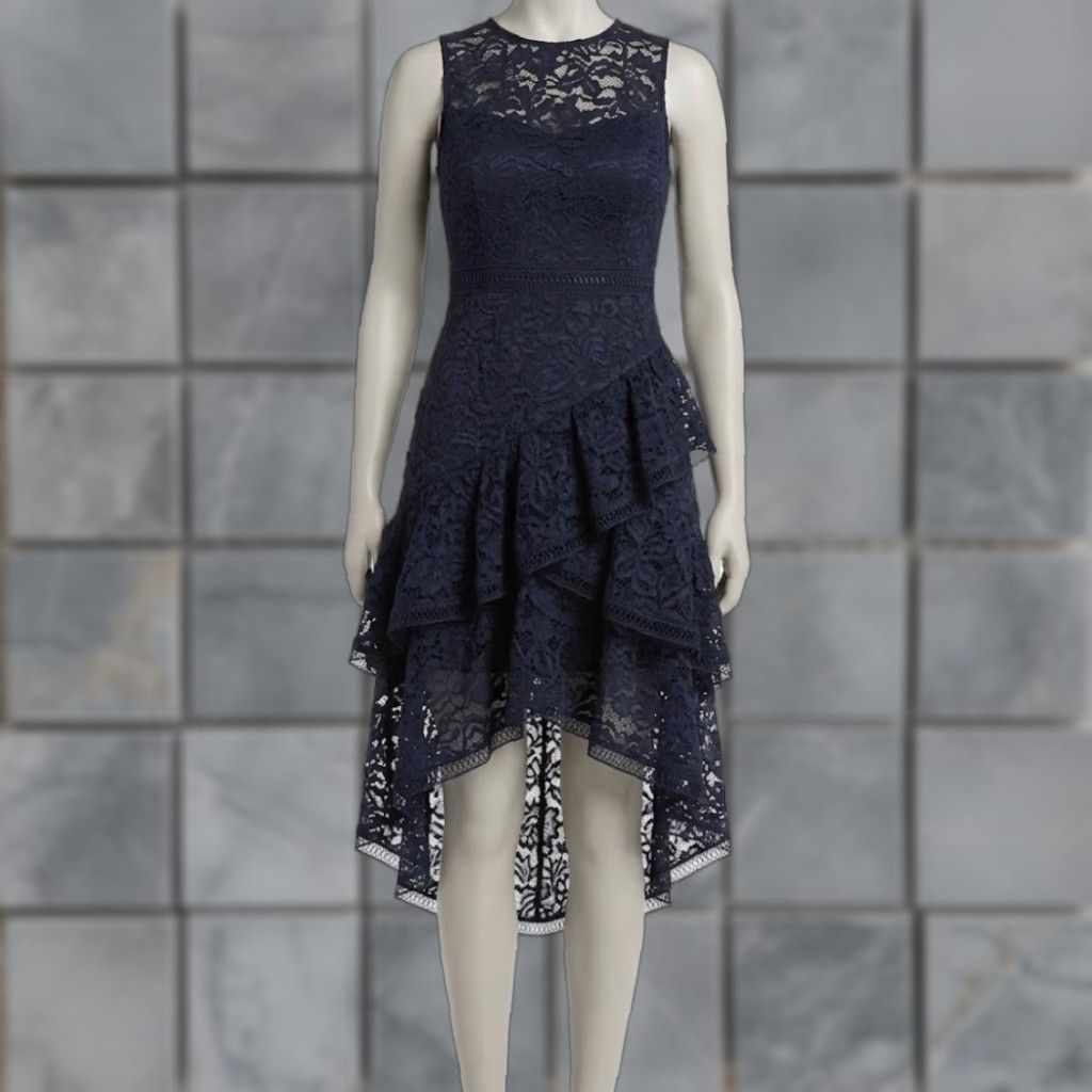 Eliza J Lace Dress 8 Blue Tiered Ruffle High Low Midi Sleeveless Wedding  Guest Cocktail Party - www.trueticket.mx