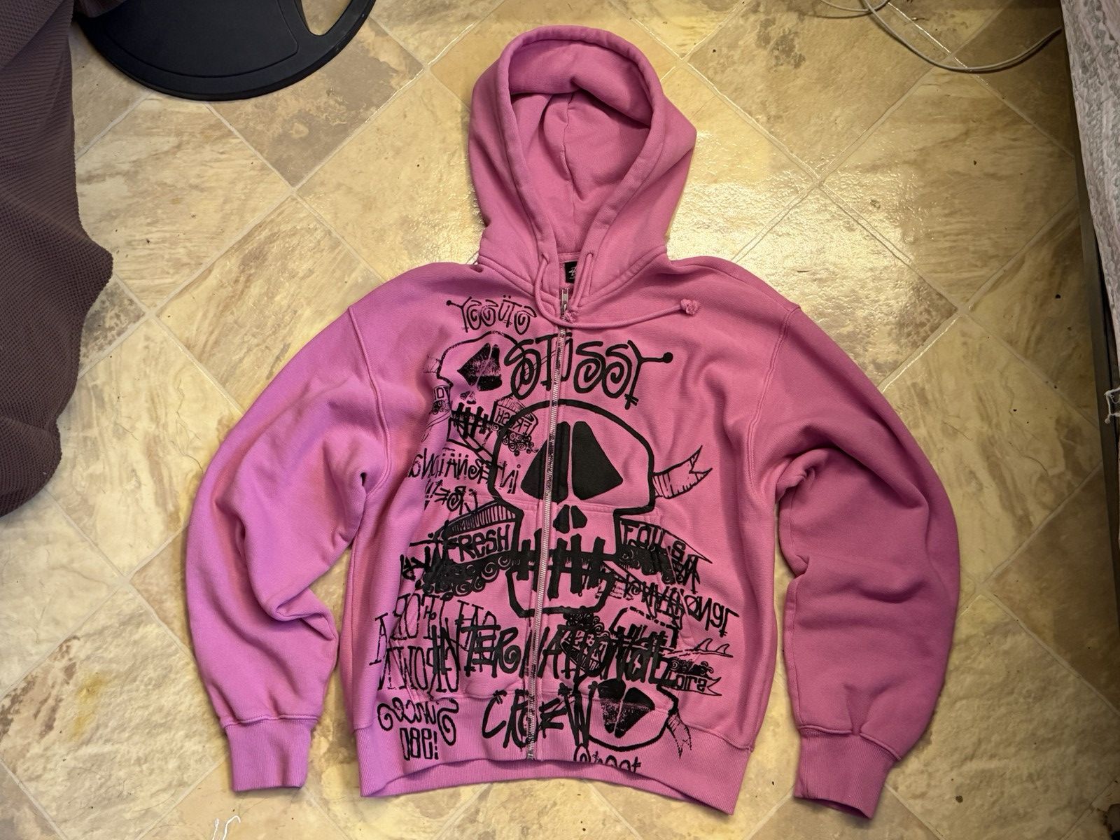 Stussy Stussy Skulls Pigment Dyed Pink Zip-Up Hoodie | Grailed