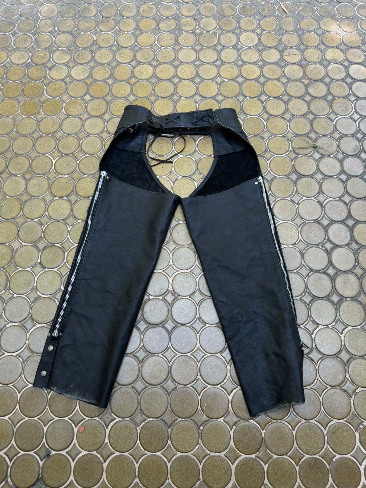 Schott Schott Black Leather Chaps Size 40 - 2 Thumbnail