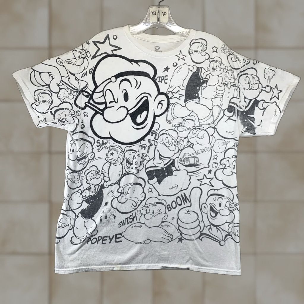 Liquid Blue Liquid Blue Popeye Shirt Mens Large White Graphic T-Shirt 90s Cartoon Slim Fit Size US L / EU 52-54 / 3 - 1 Thumbnail