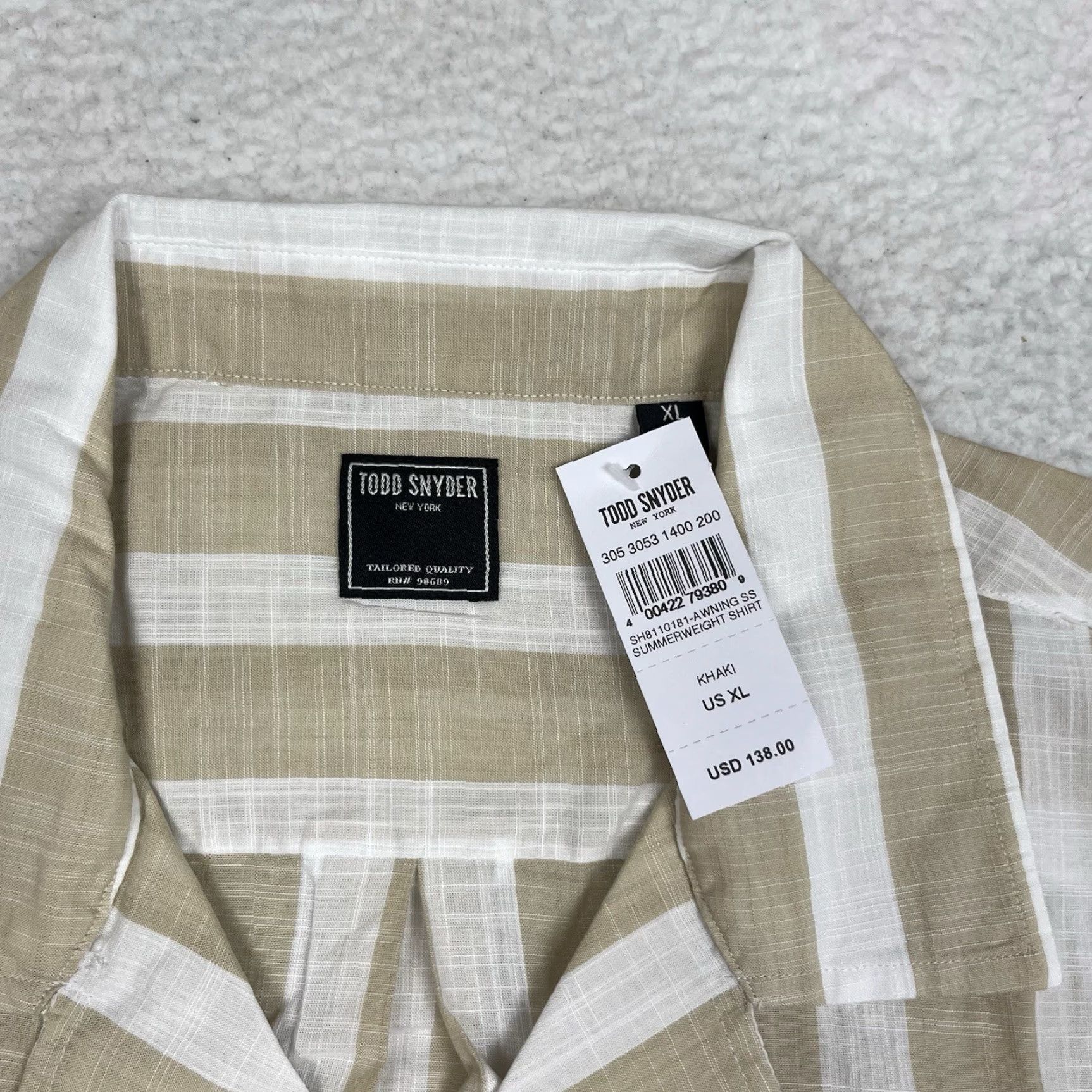 Todd Snyder Todd Snyder Shirt Camp Collar Shirt XL Beige Stripe Short Sleeve Button-Up Men Size US XL / EU 56 / 4 - 4 Thumbnail