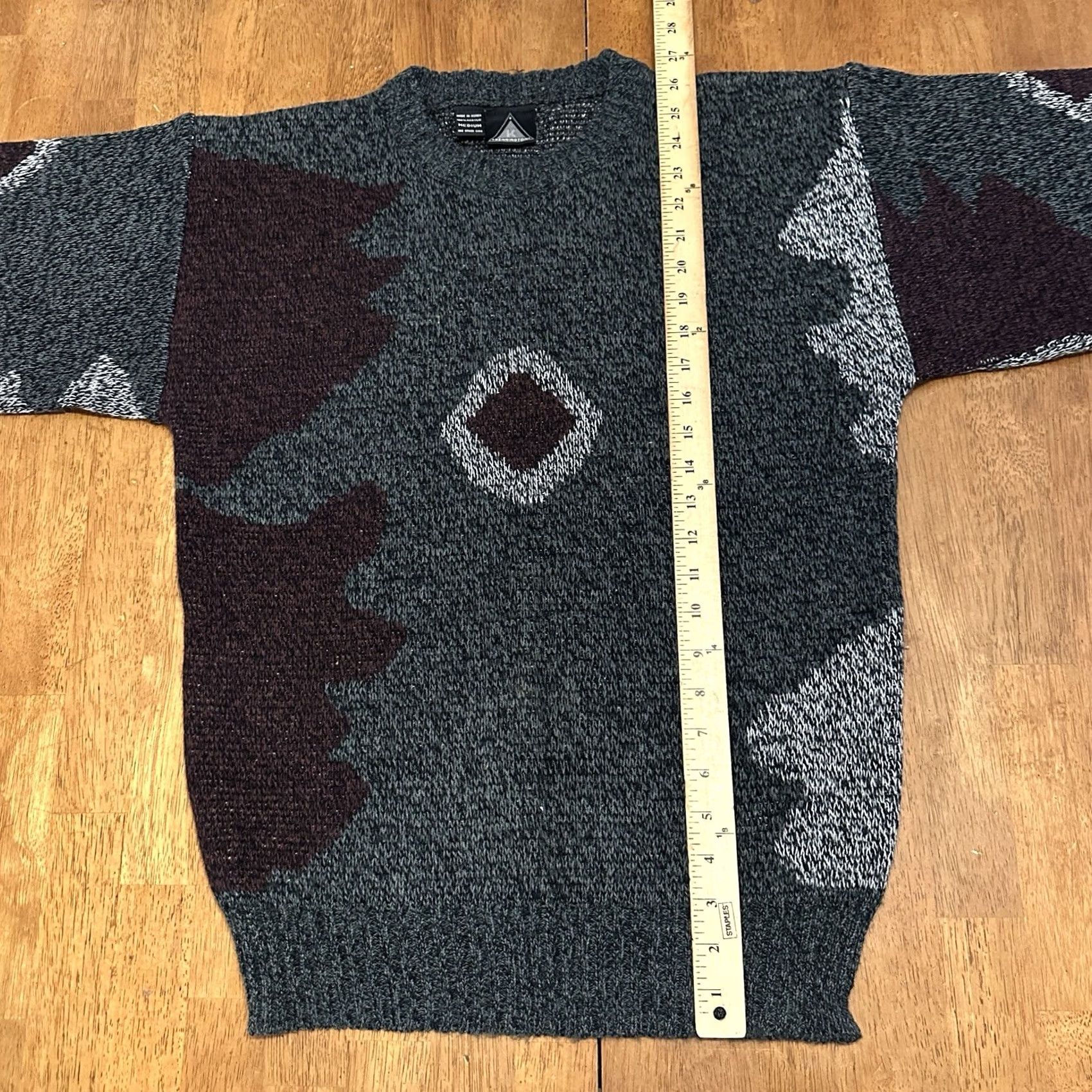 Vintage VINTAGE 90s Kennington Geometric Knit Sweater M Regular Red Gray Grandpa Mens Size US M / EU 48-50 / 2 - 6 Thumbnail