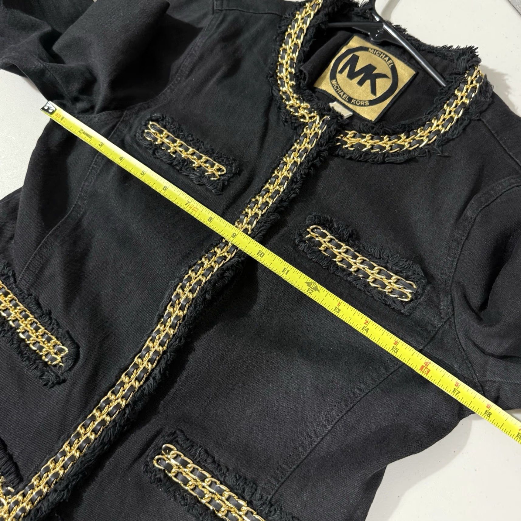 Michael Kors Michael Kors Jacket Blazer Womens 8 Black Denim Chain Fringe Short Casual Designer Classic Full Zip? Snap Size 30" / US 8 / IT 44 - 3 Thumbnail