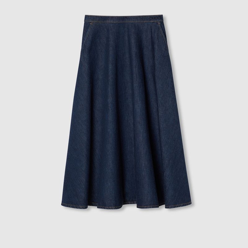 oc11z1125 Regular Fit Embroidered Denim Skirt in Dark Blue
