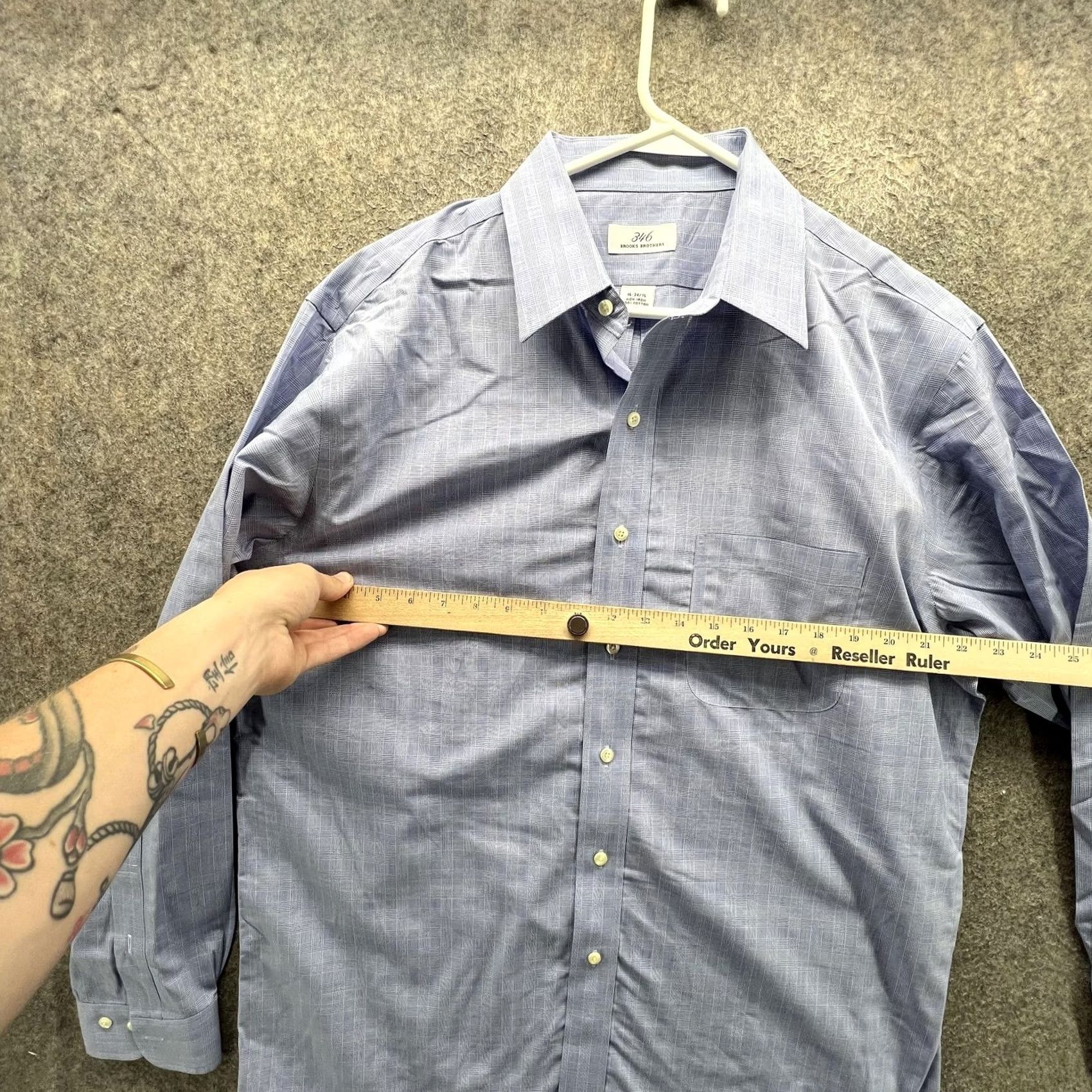Brooks Brothers Brooks Brothers Dress Shirt Mens 16 34/35 Blue Check Regular Non-Iron 100% Cotton Button Front Short Sleeve? Size 42R - 3 Thumbnail