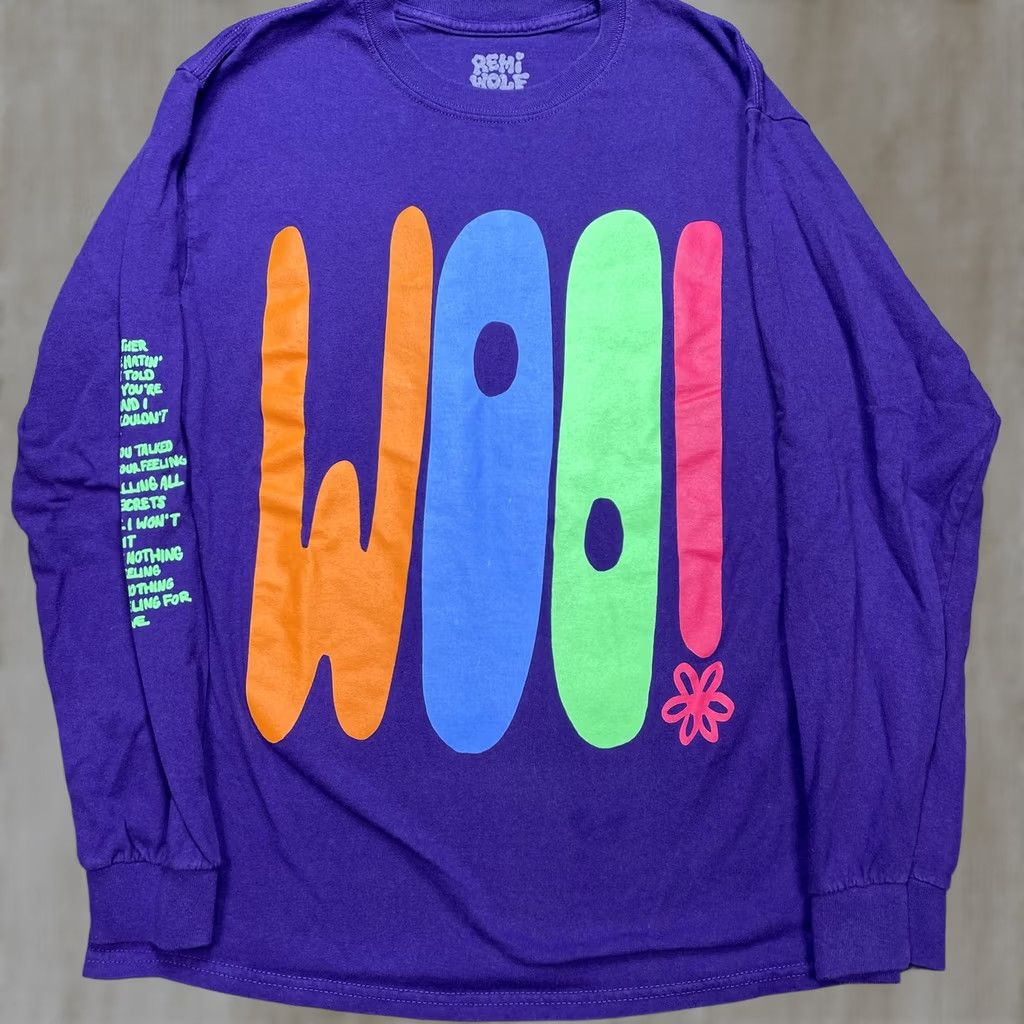 Vintage Remi Wolf Shirt Mens M Purple WOO! Flowers Lyrics Long Sleeve Graphic Tee Size US M / EU 48-50 / 2 - 1 Thumbnail