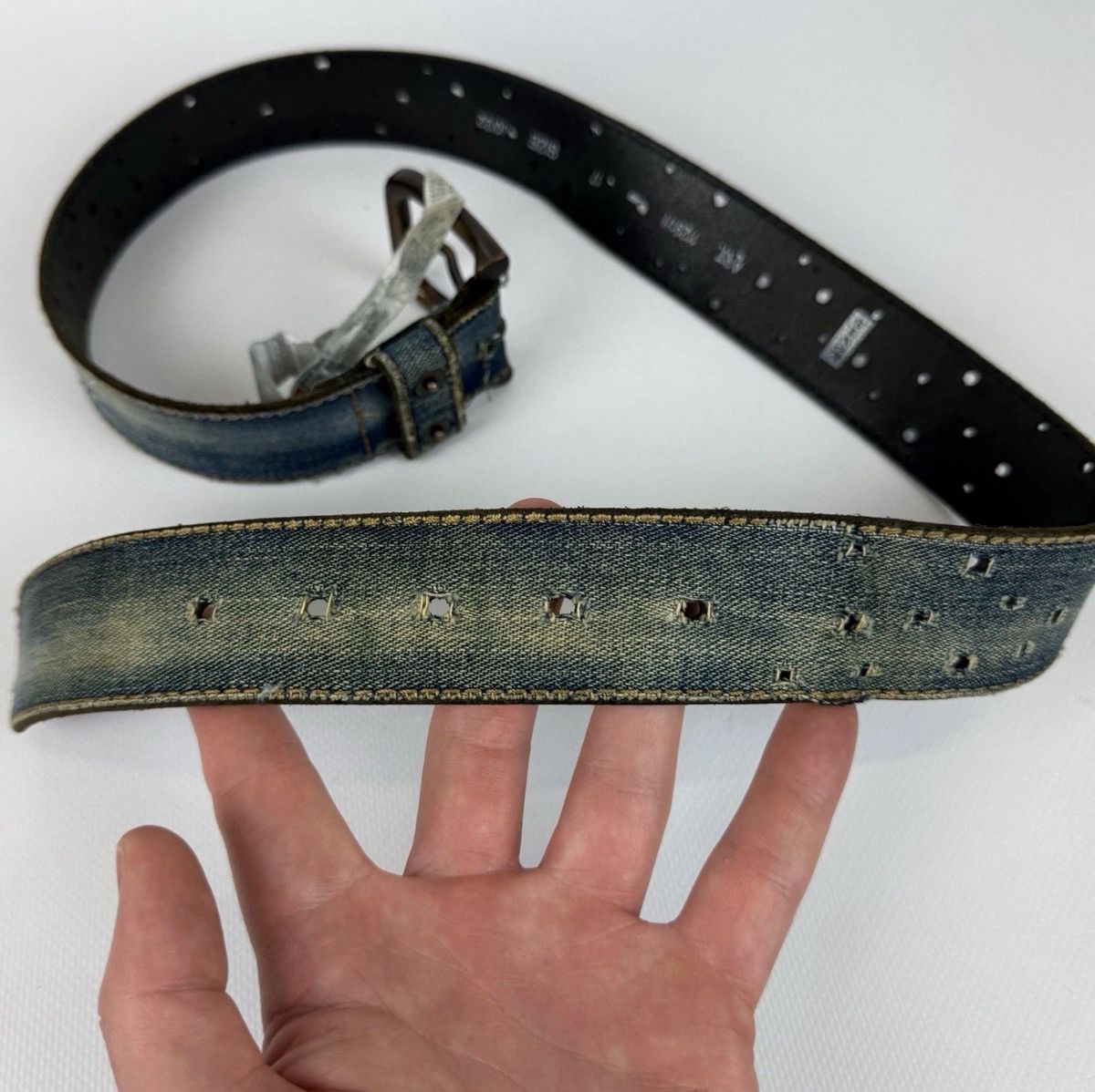 Levi's Levi’s Avant Garde Leather Denim Jeans Blue Belt Unisex Fade Size ONE SIZE - 5 Thumbnail