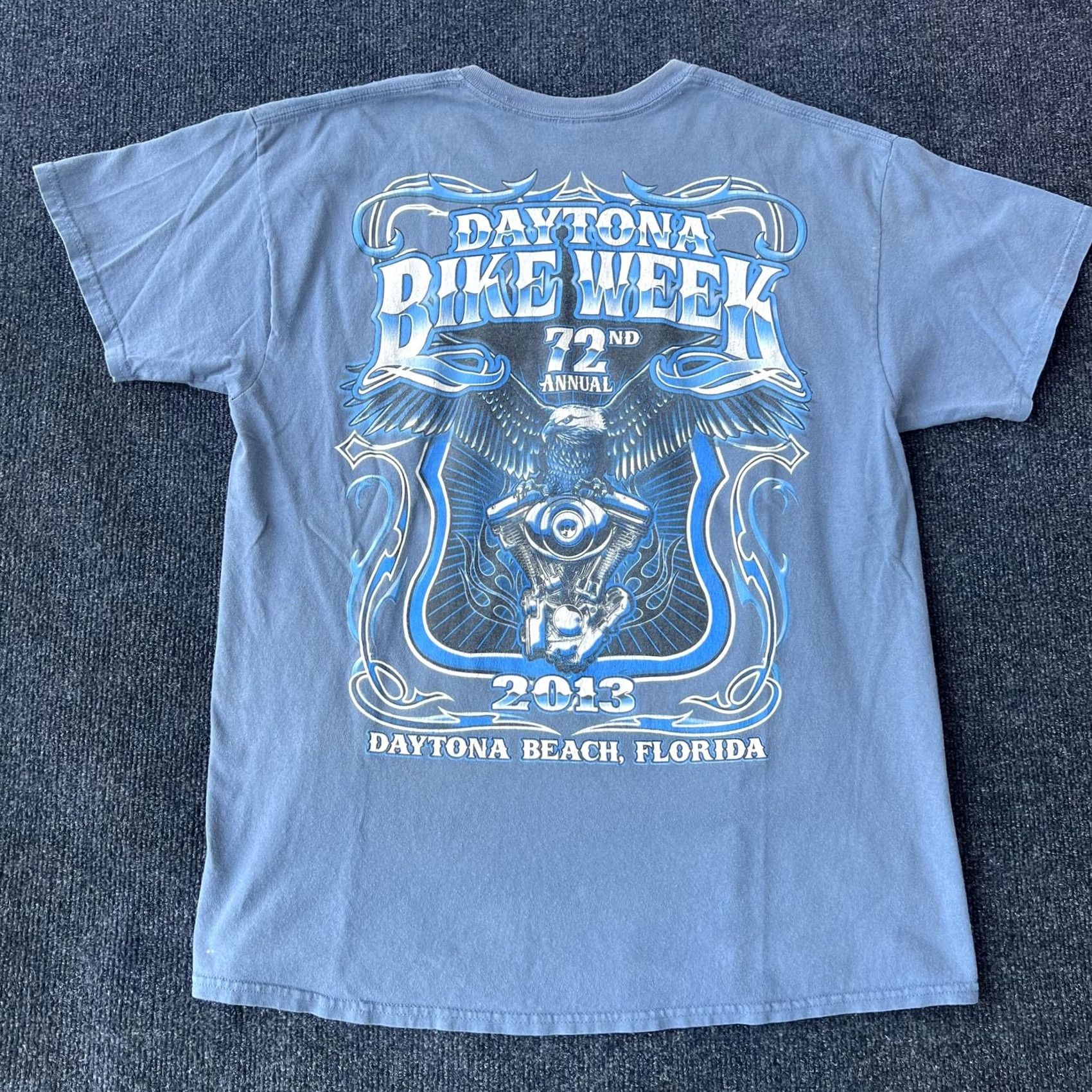 Ed Hardy VINTAGE Daytona Bike Week Shirt Mens L Blue 2013 72nd Annual Biker Motorcycle Event Eagle Graphic Print T-Shirt Ed Hardy Crew Neck Short Sleeve Cotton Size US L / EU 52-54 / 3 - 4 Thumbnail