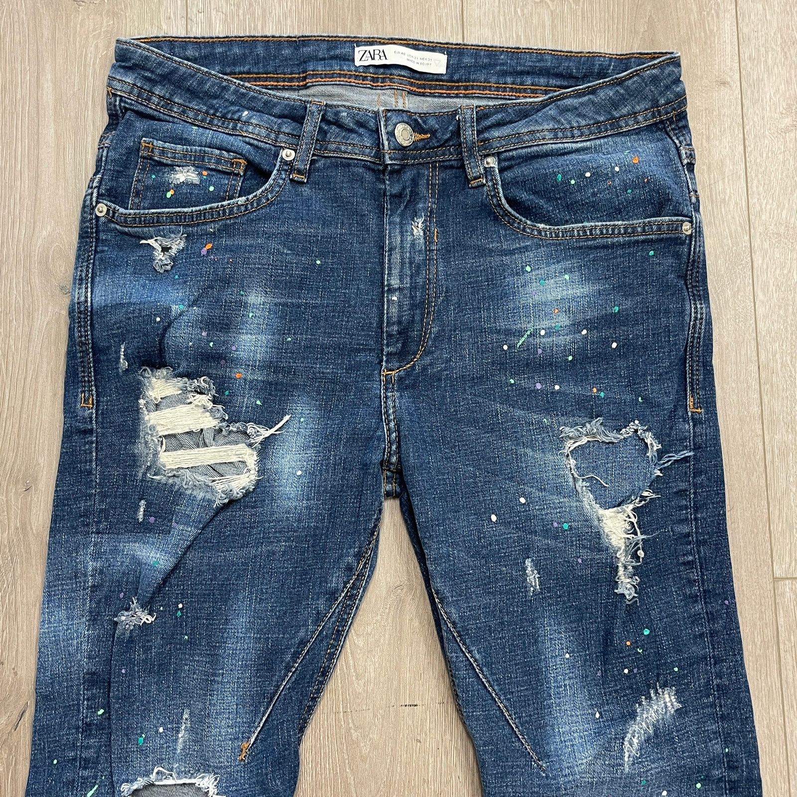 Zara Zara men's slim-fit distressed blue denim jeans size 31 Size US 31 - 2 Thumbnail