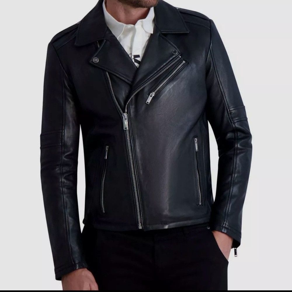 Karl Lagerfeld Karl Lagerfeld Mens Leather Biker Jacket A Symmetrical Mult Size US XXL / EU 58 / 5 - 1 Thumbnail