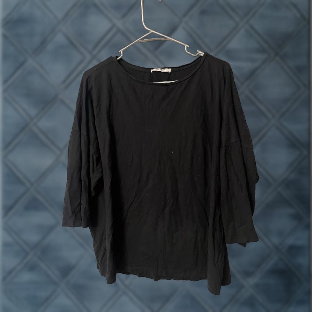 Zara Zara Trafaluc Womens Top Black Solid 3/4 Sleeve Loose Size L Size L / US 10 / IT 46 - 1 Thumbnail