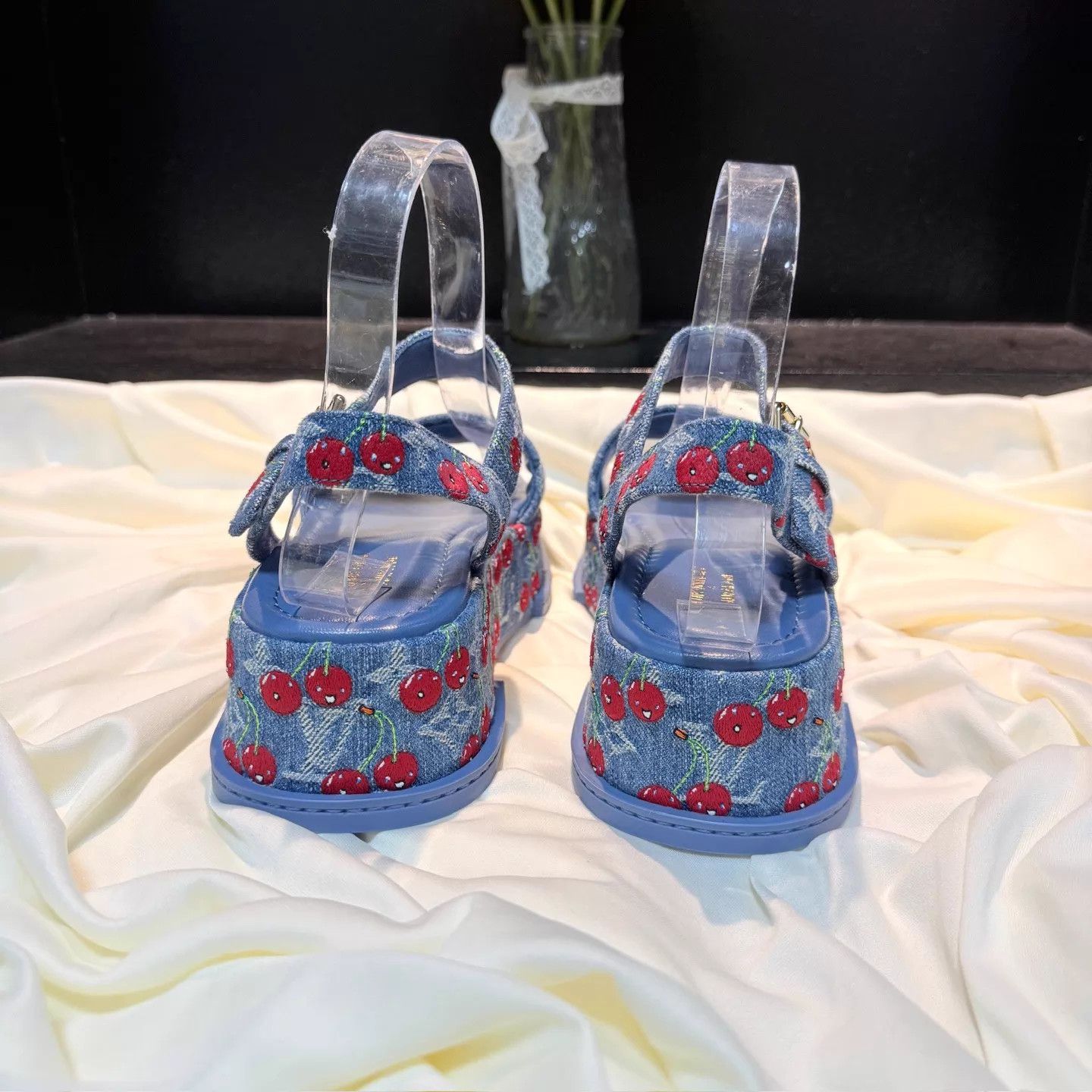 Louis Vuitton LV x TM Cherry Denim Platform Sandal 37 (new w/ box, tried) Size US 6.5 / IT 36.5 - 3 Thumbnail