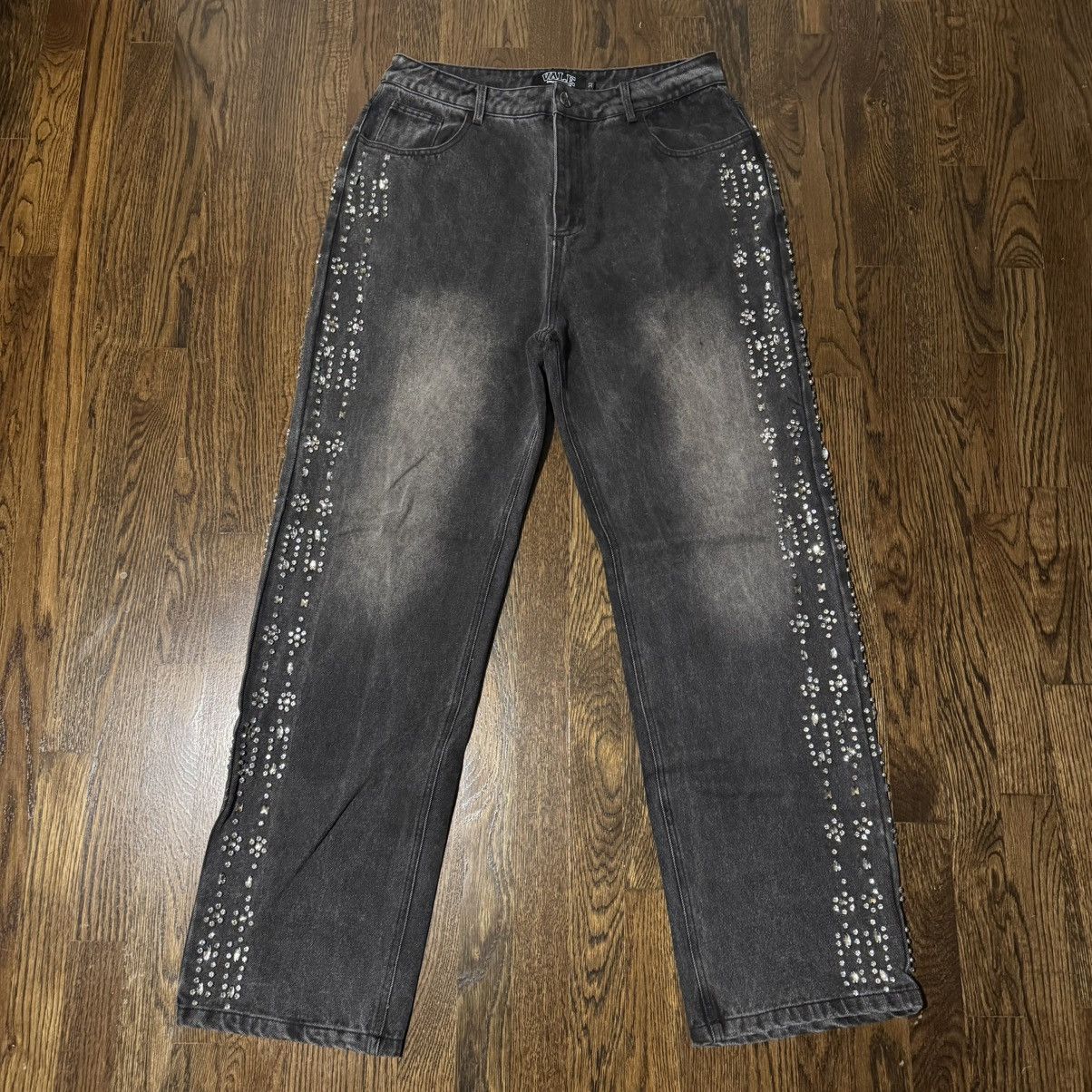 Vale Vale Black Rhinestone Washed Jeans Size US 32 / EU 48 - 1 Thumbnail