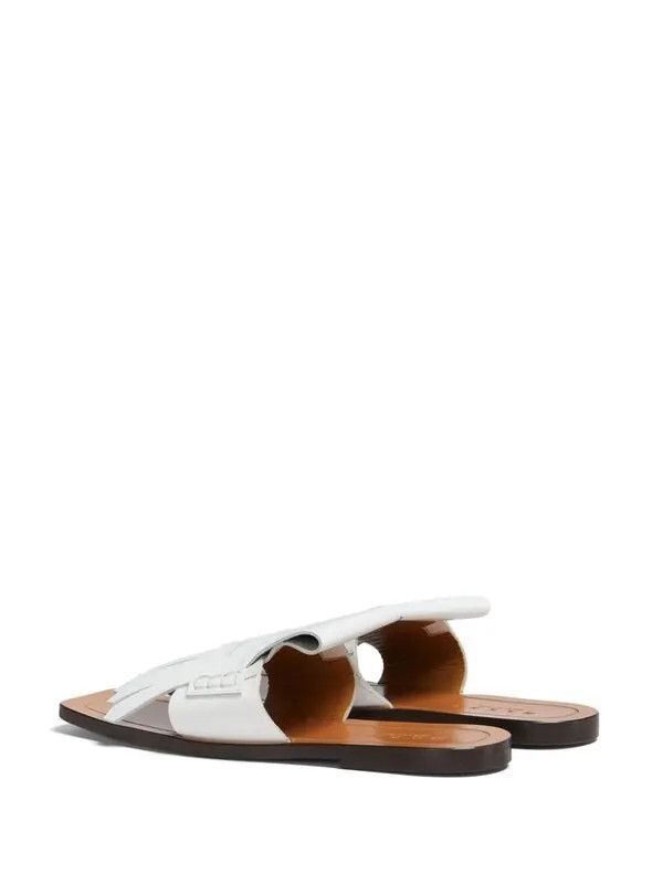 Marni o1w1db10125 Fringed Leather Flat Sandals in White Size US 5 / IT 35 - 3 Thumbnail