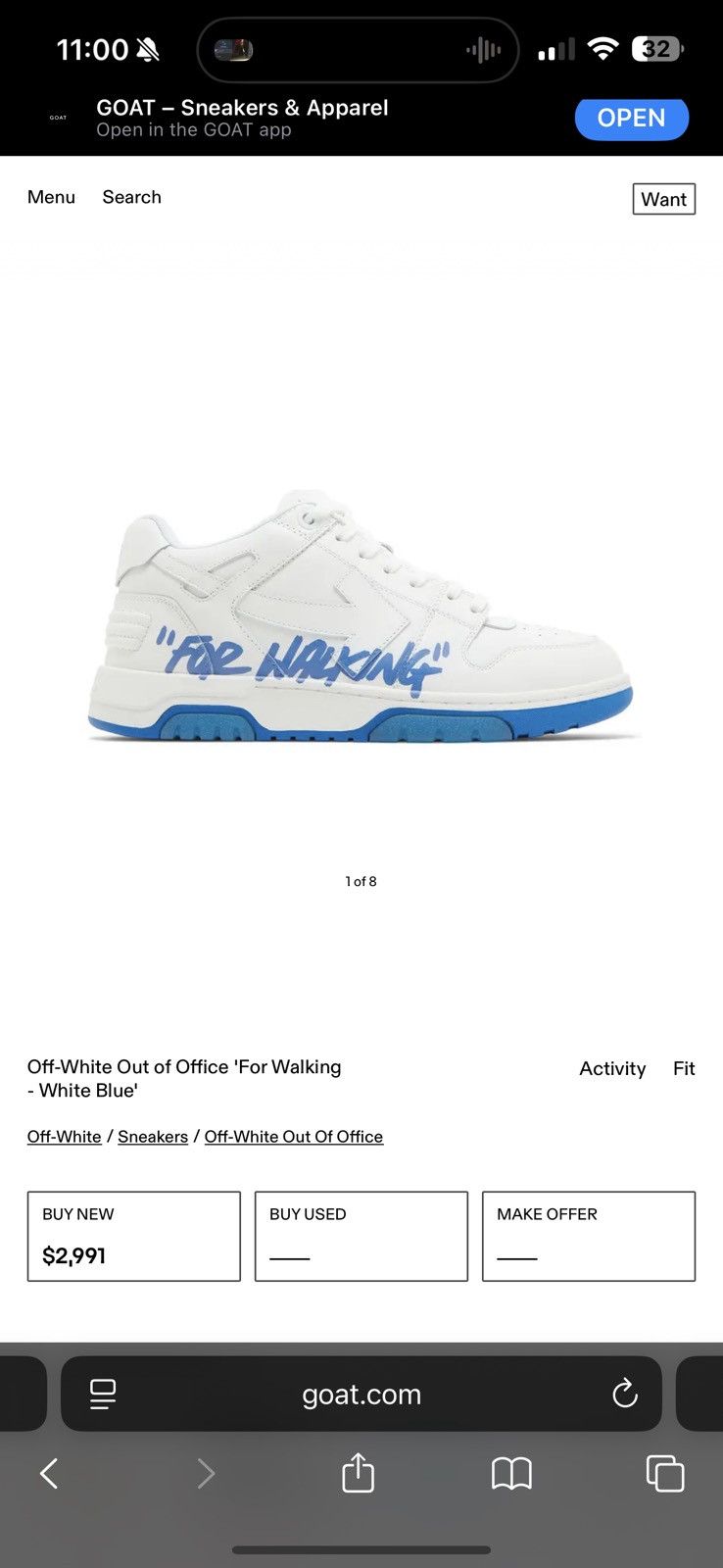 Off-White Off-White Out of Office 'For Walking - White Blue' Size US 10.5 / EU 43-44 - 5 Thumbnail