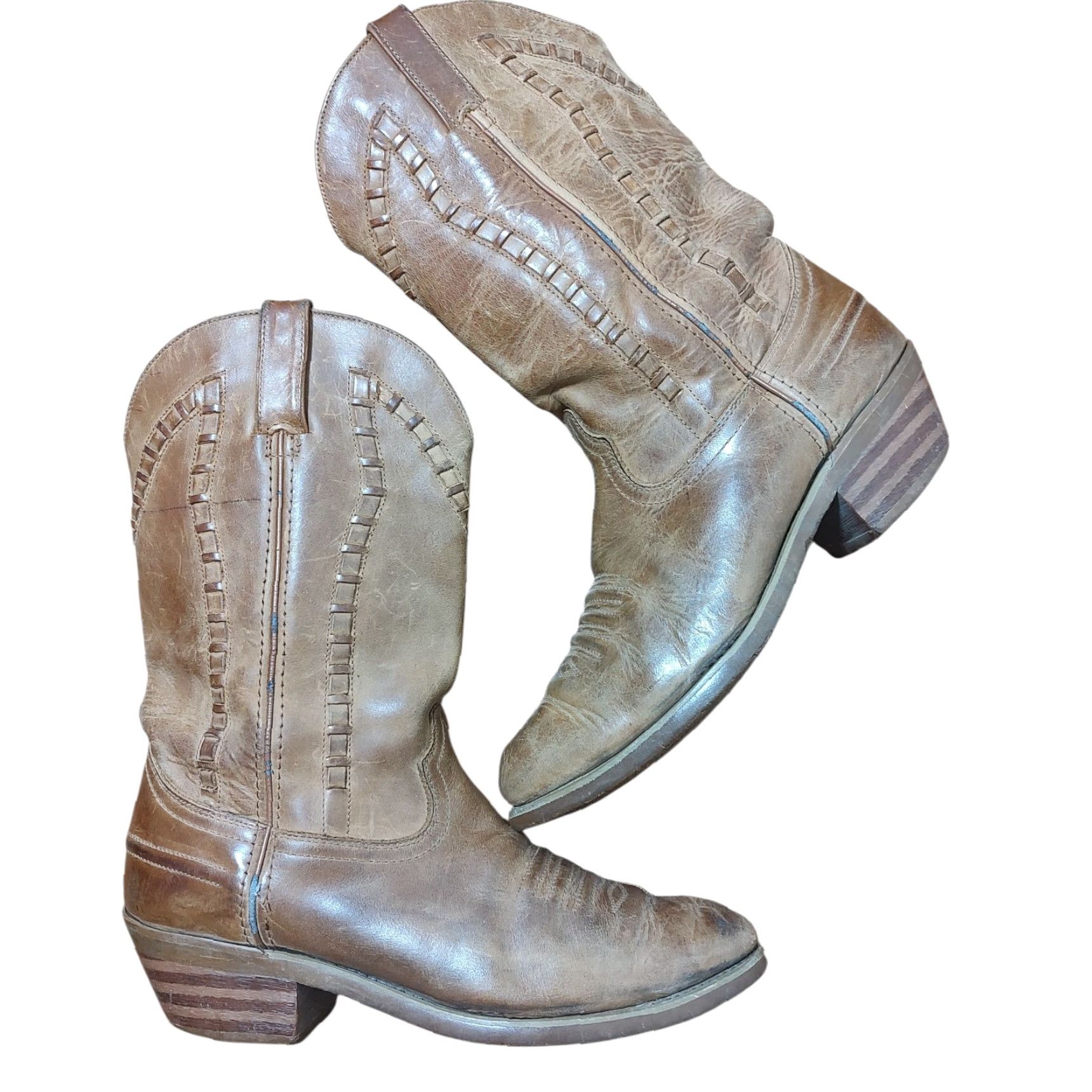 Durango VINTAGE Durango Western Cowboy Boots Mens 9.5 M Weave Square Toe Leather Boots RD5012 Size US 10 / EU 43 - 2 Thumbnail