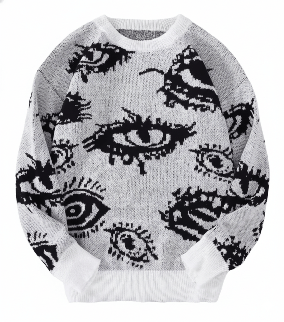 Japanese Brand Streetwear Abstract Eyes Jacquard Knitted Sweatshirt Size US L / EU 52-54 / 3 - 1 Thumbnail