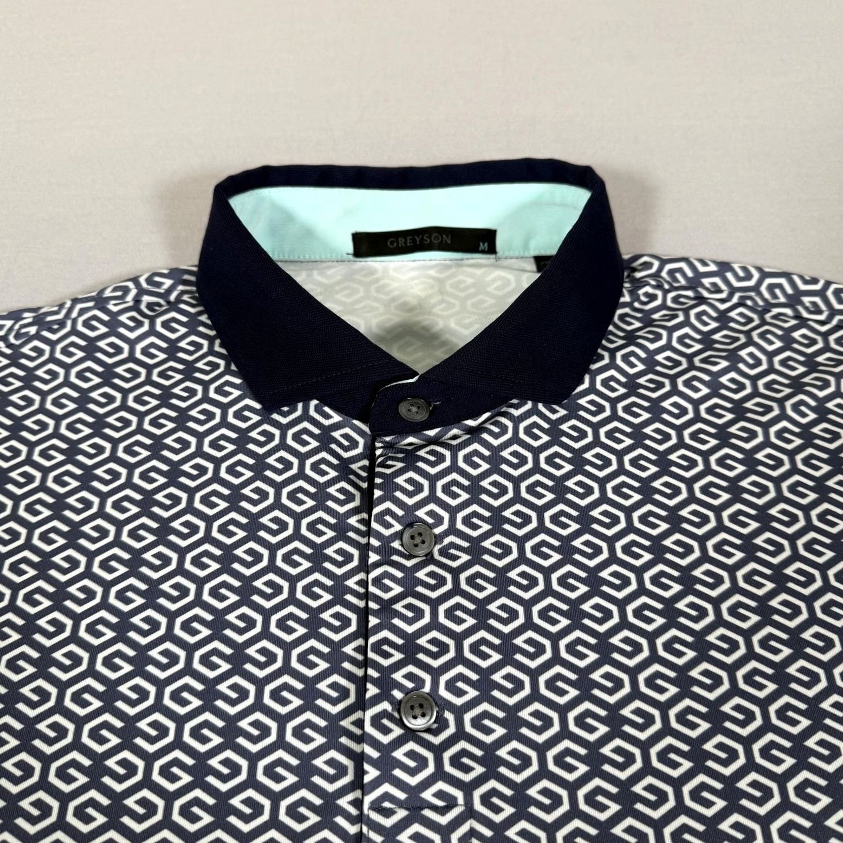 Vintage Greyson Polo Shirt Mens Medium Blue Geometric Print Golf Polo Stretch Performance Moisture Wicking Size US M / EU 48-50 / 2 - 3 Thumbnail
