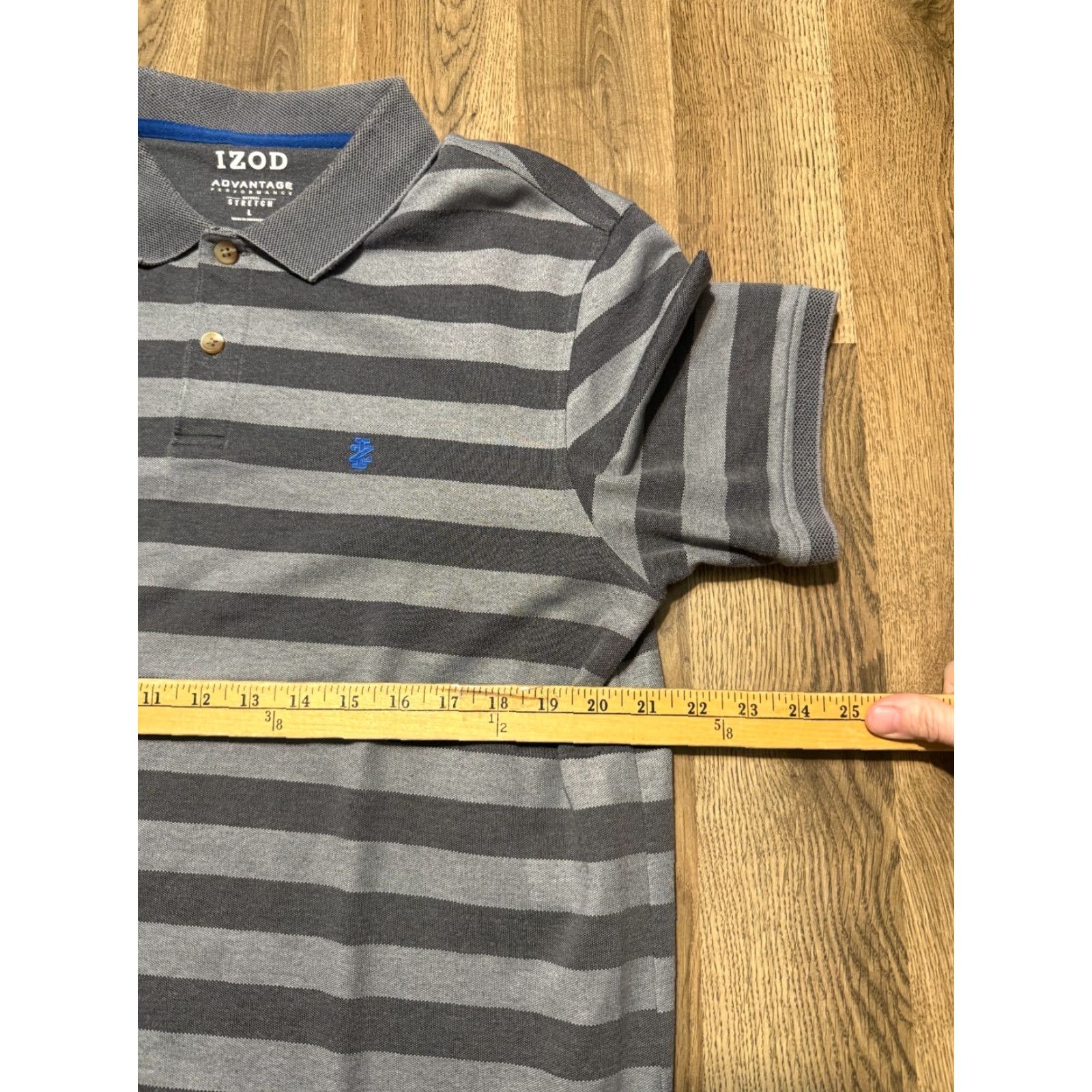 Izod IZOD Advantage Shirt, Men's Large, Gray Striped, Natural Stretch Performance Shirt Polo Short Sleeve Casual Golf Size US L / EU 52-54 / 3 - 6 Thumbnail