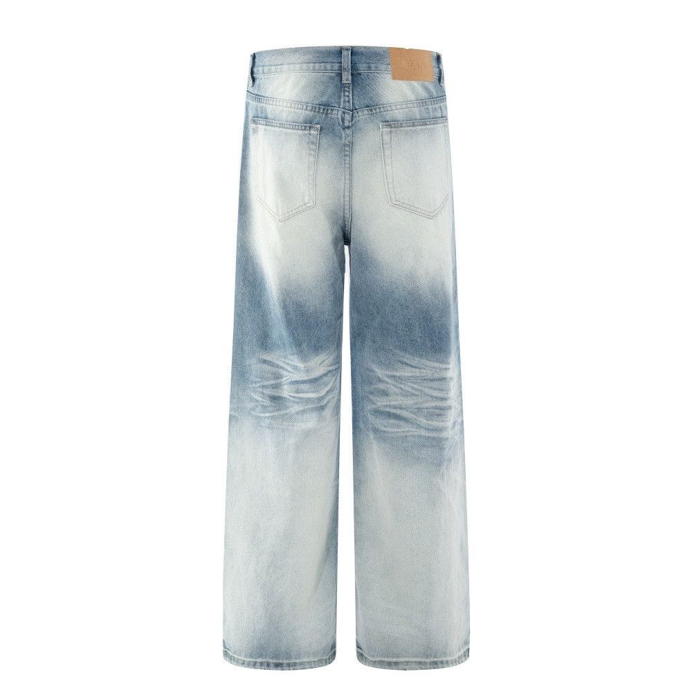 Jean Men's punk gradient distressed loose washed denim jeans Size US 32 / EU 48 - 2 Thumbnail